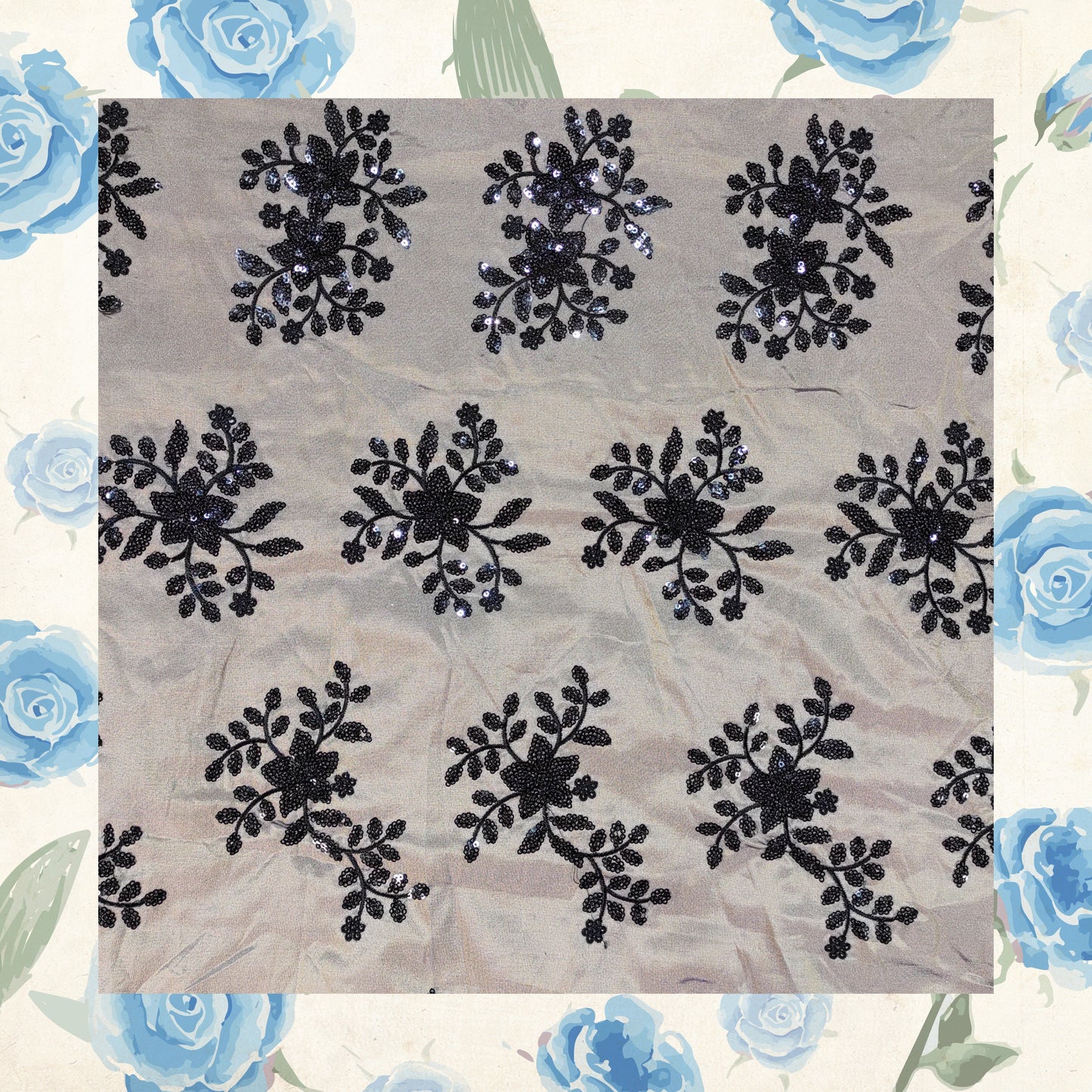 Black Sequence Embroidery On Tafetta