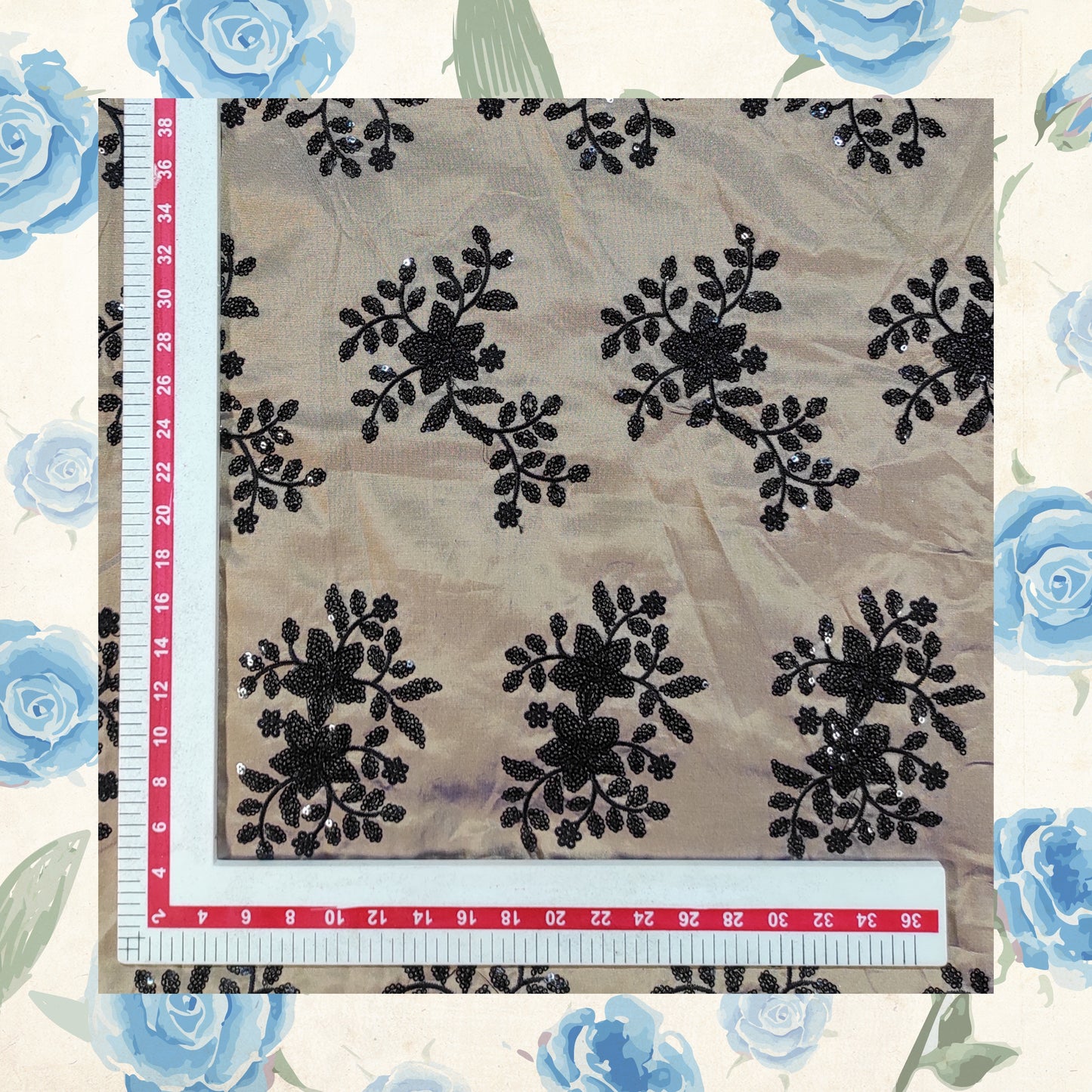 Black Sequence Embroidery On Tafetta