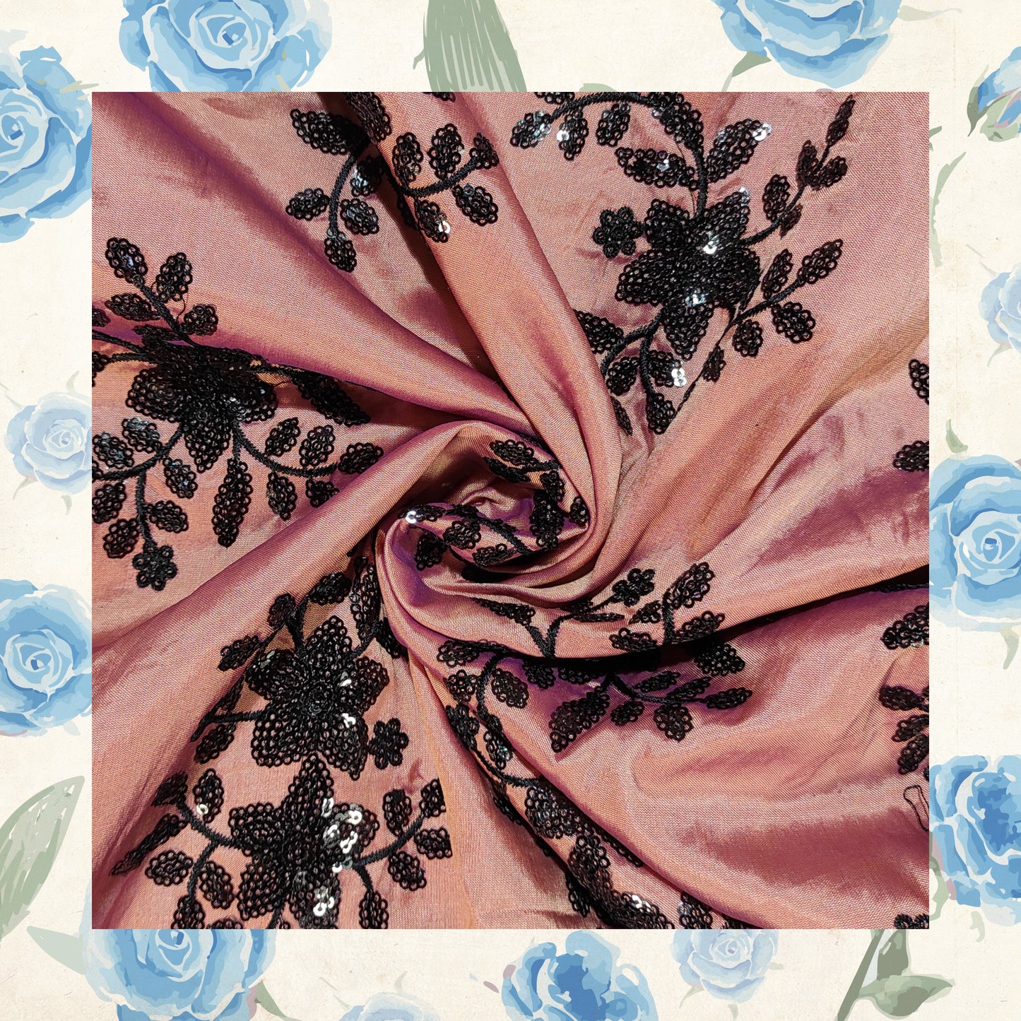 Black Sequence Embroidery On Tafetta