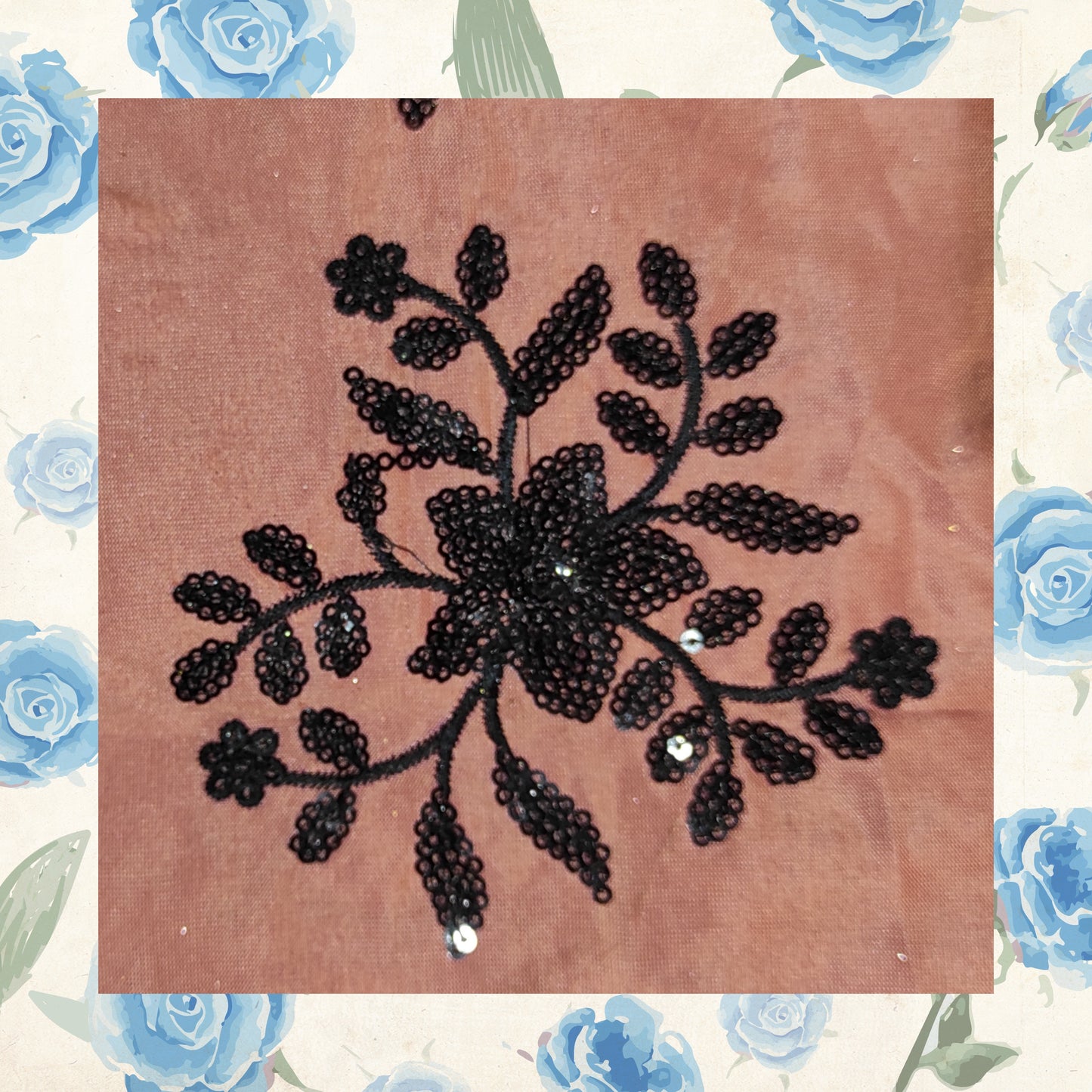 Black Sequence Embroidery On Tafetta