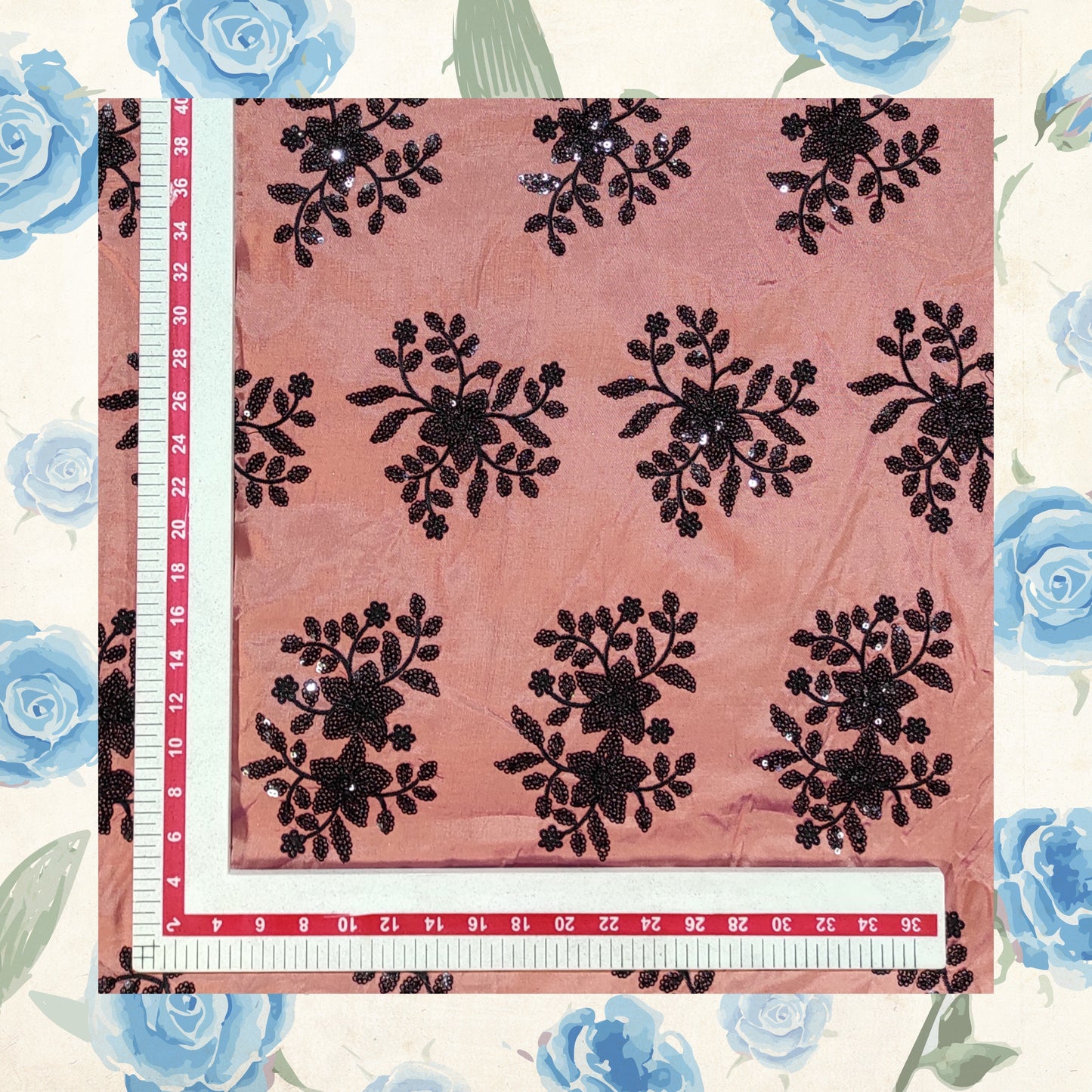 Black Sequence Embroidery On Tafetta