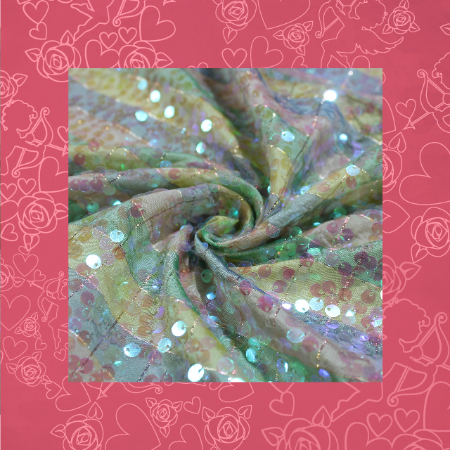 Rainbow Sequence On Silk Zari Chex