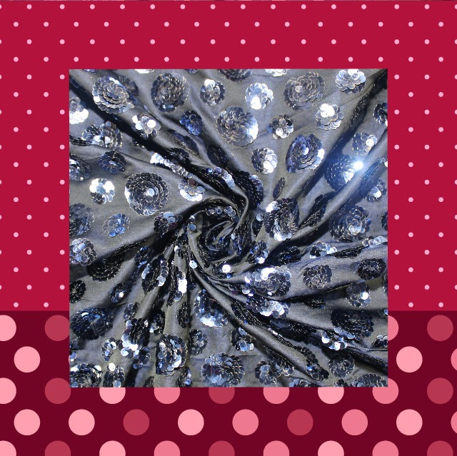 Heavy Sequence Work Flower On Satin Tafetta