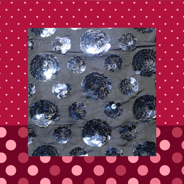 Heavy Sequence Work Flower On Satin Tafetta