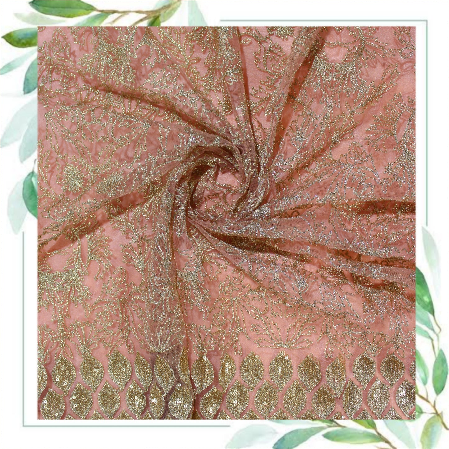 Zari Embroidery With Sequence On Net