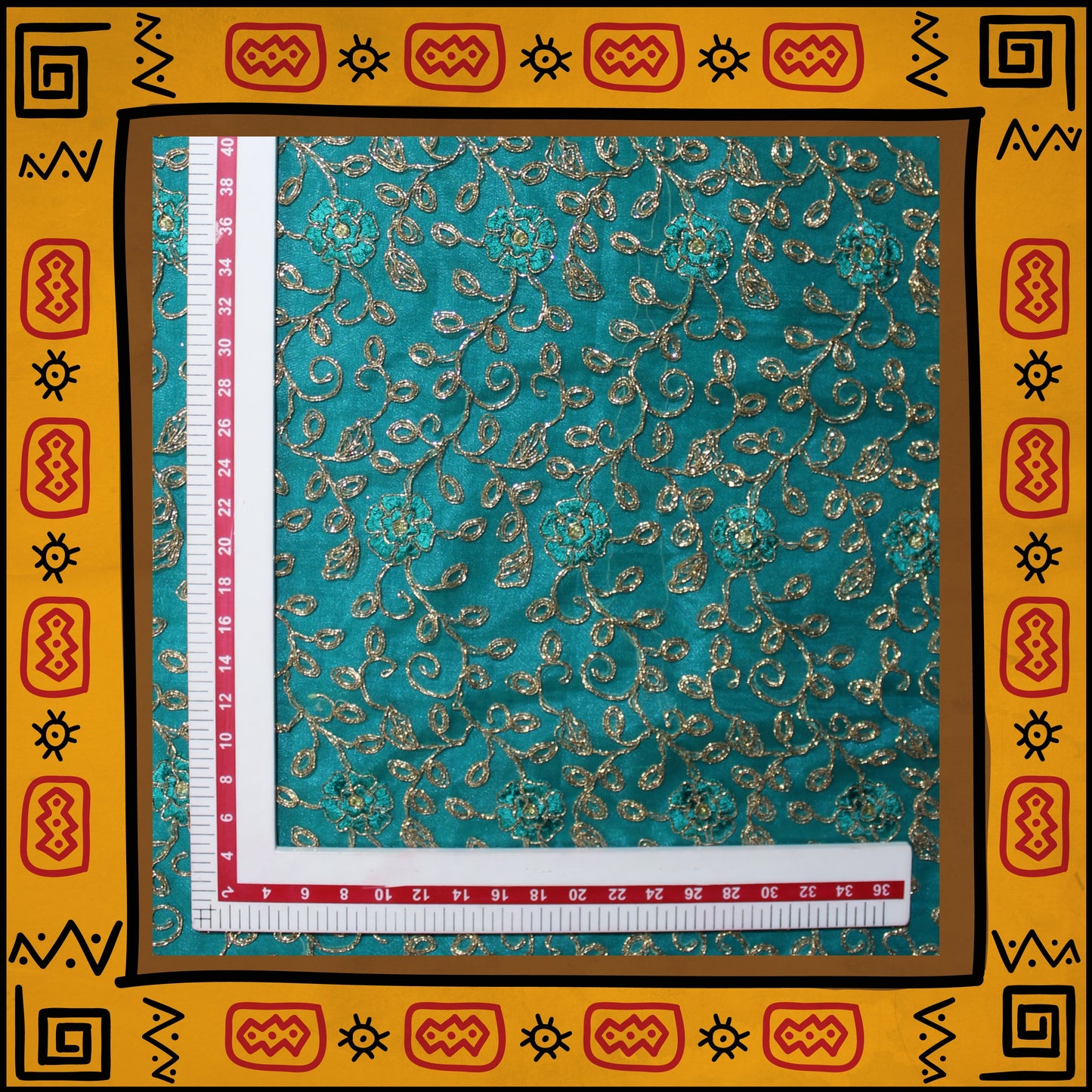Multi Embroidery With Glitter Codding On Net