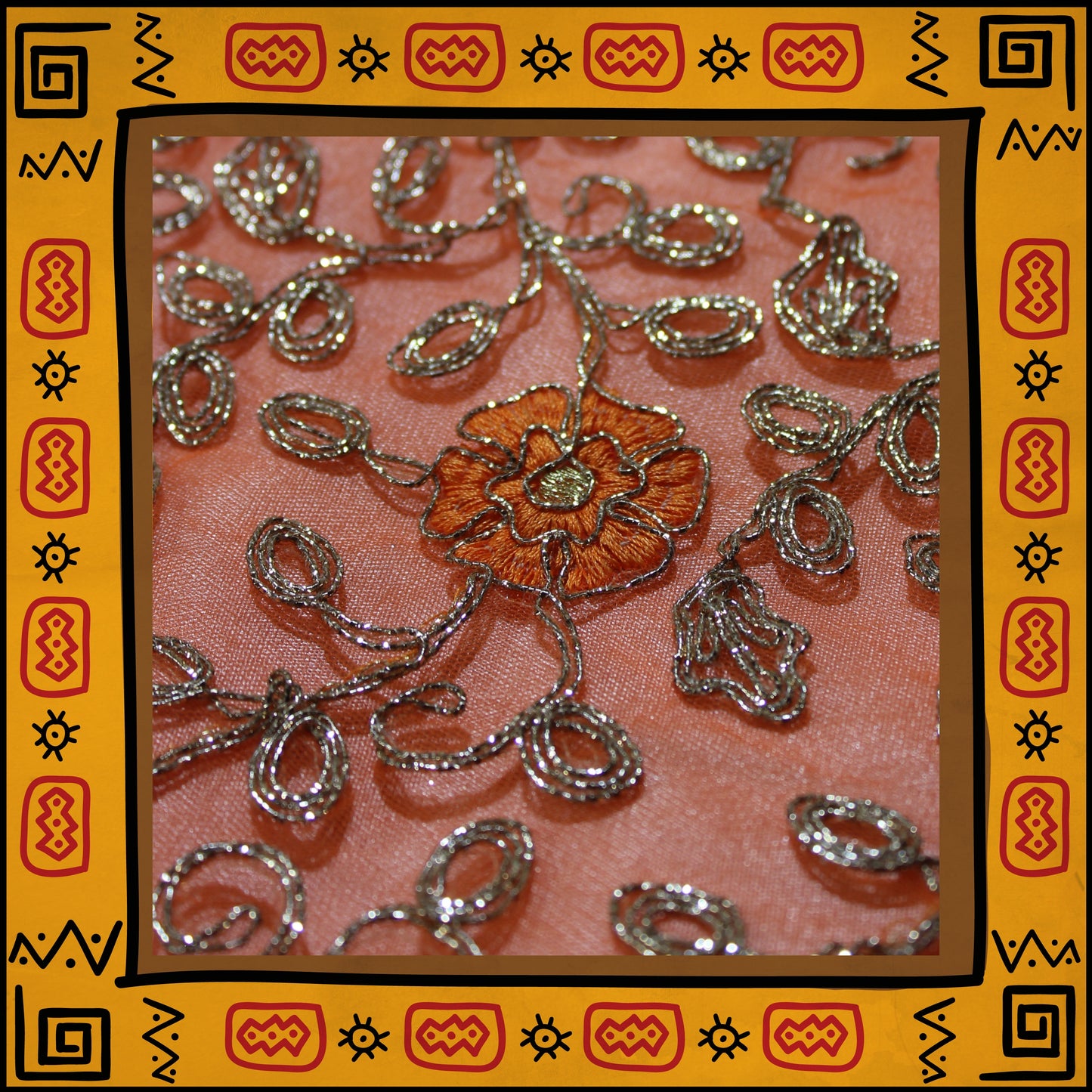 Multi Embroidery With Glitter Codding On Net