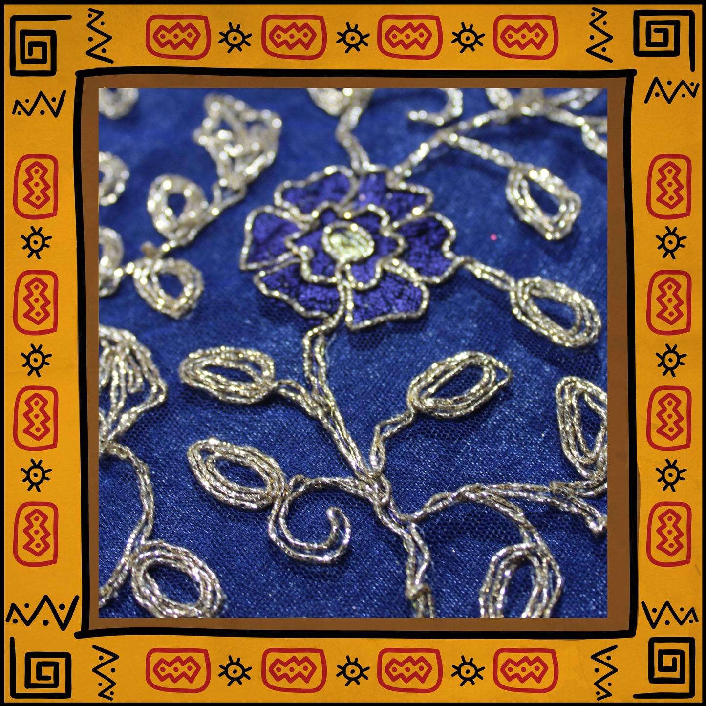 Multi Embroidery With Glitter Codding On Net