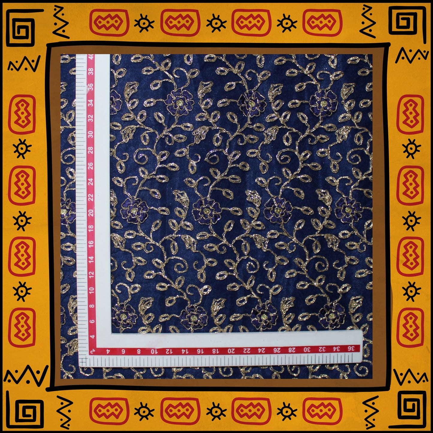 Multi Embroidery With Glitter Codding On Net