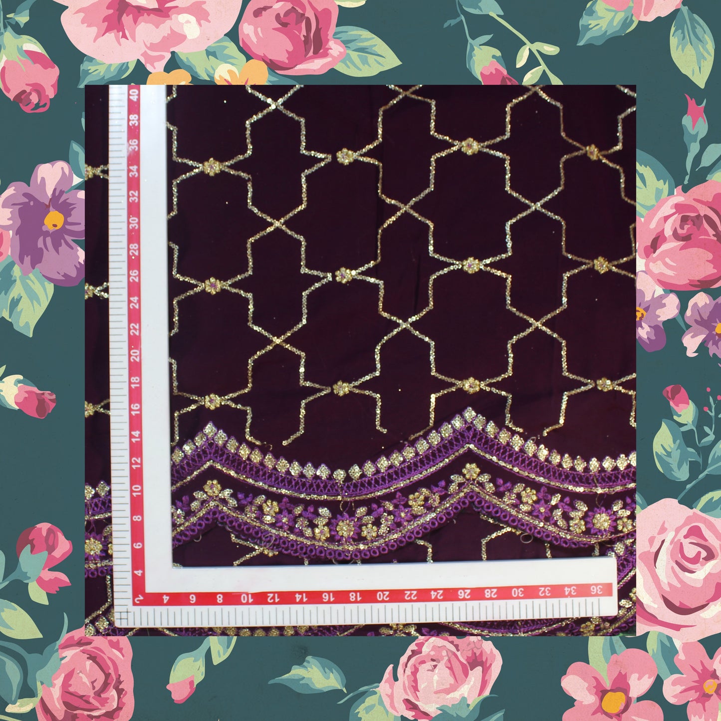 Sequence Glitter Zari Embroidery Dupatta On Georgette