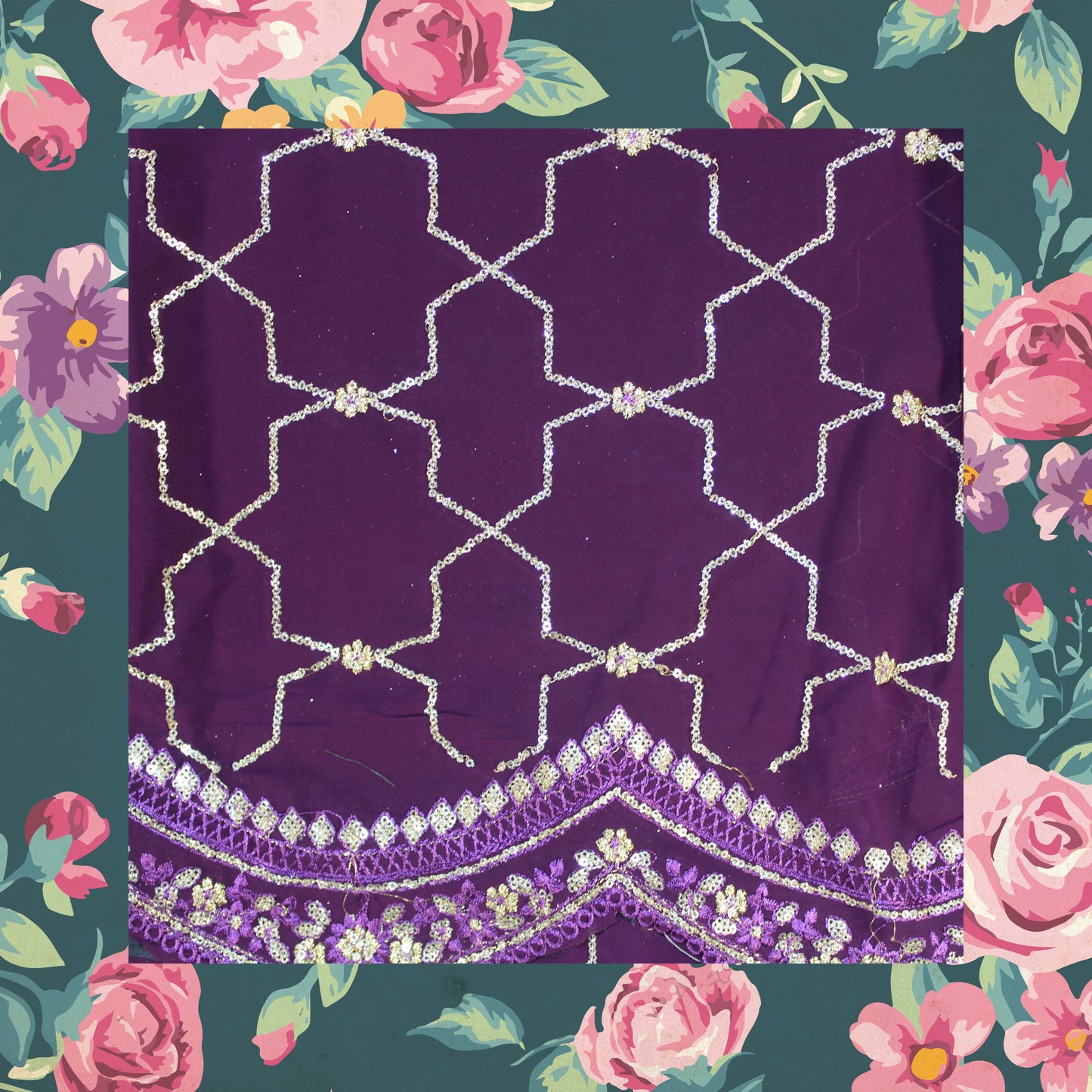 Sequence Glitter Zari Embroidery Dupatta On Georgette