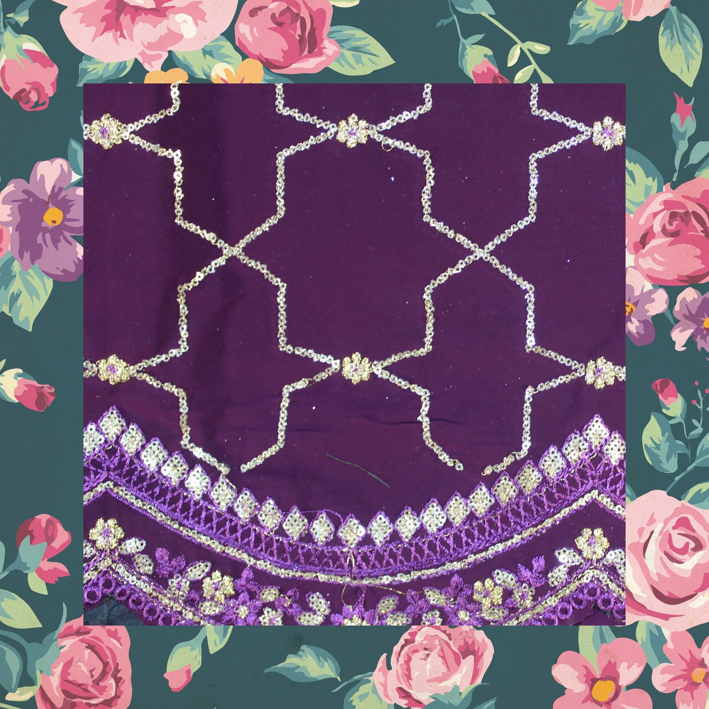 Sequence Glitter Zari Embroidery Dupatta On Georgette