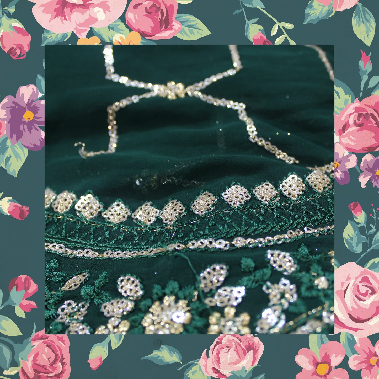 Sequence Glitter Zari Embroidery Dupatta On Georgette