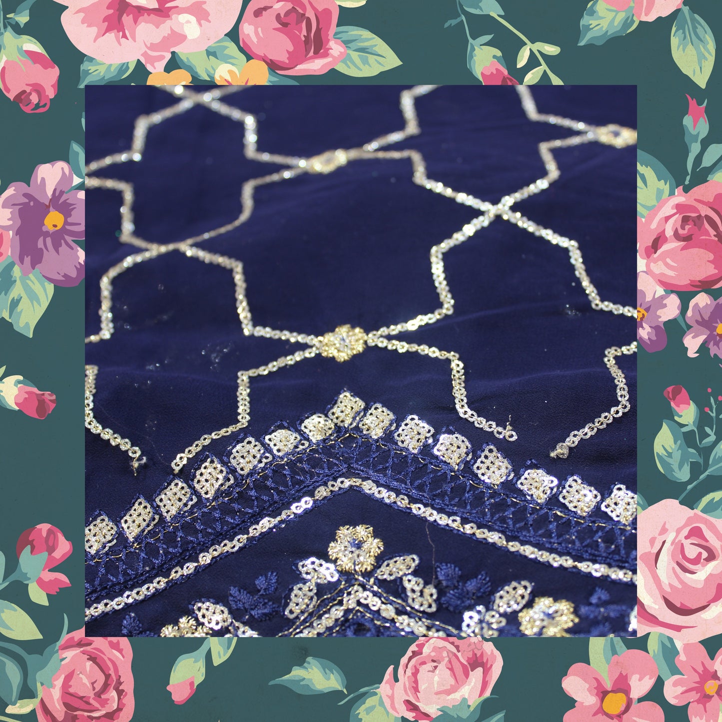 Sequence Glitter Zari Embroidery Dupatta On Georgette