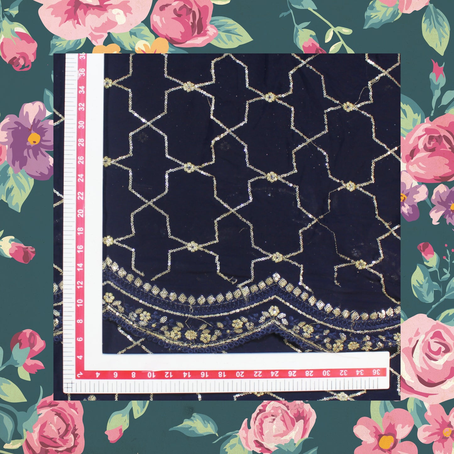 Sequence Glitter Zari Embroidery Dupatta On Georgette