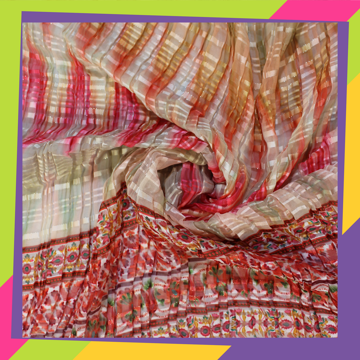 Digital Print On Lurex Satin Georgette Fabric (FW-44")