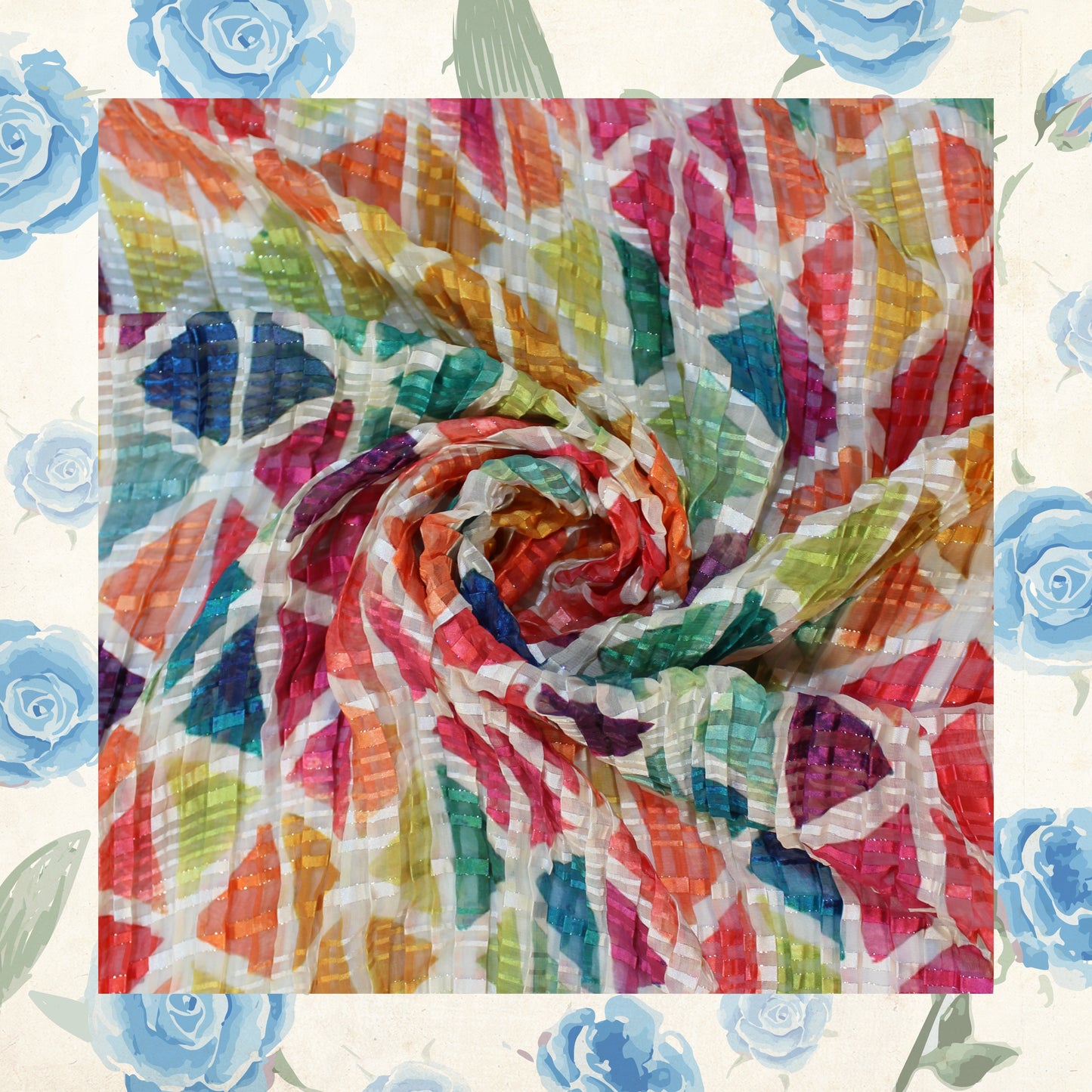 Digital Print On Lurex Satin Georgette Fabric (FW-44")