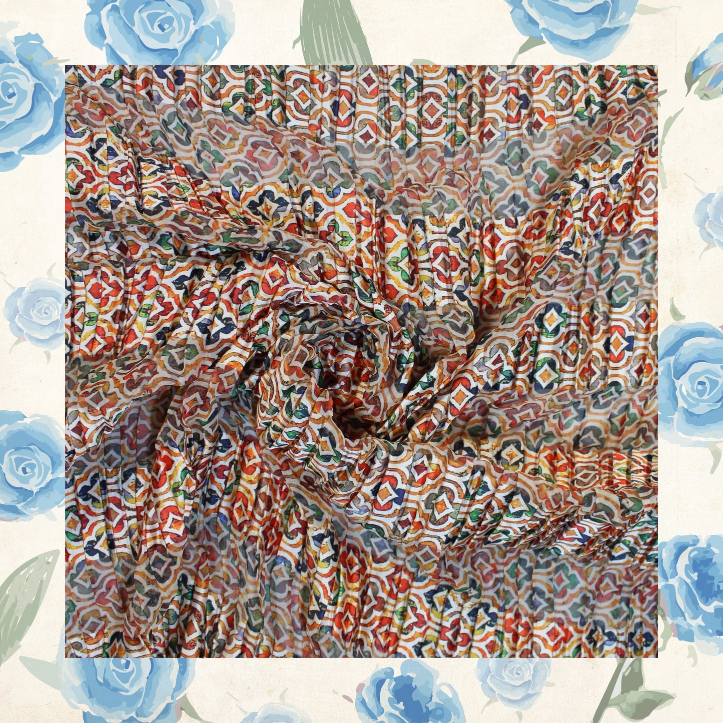 Digital Print On Lurex Satin Georgette Fabric (FW-44")