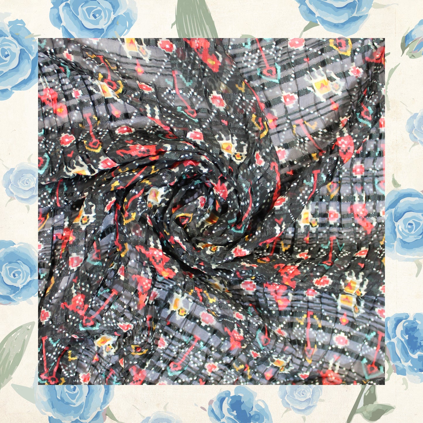 Digital Print On Lurex Satin Georgette Fabric (FW-44")