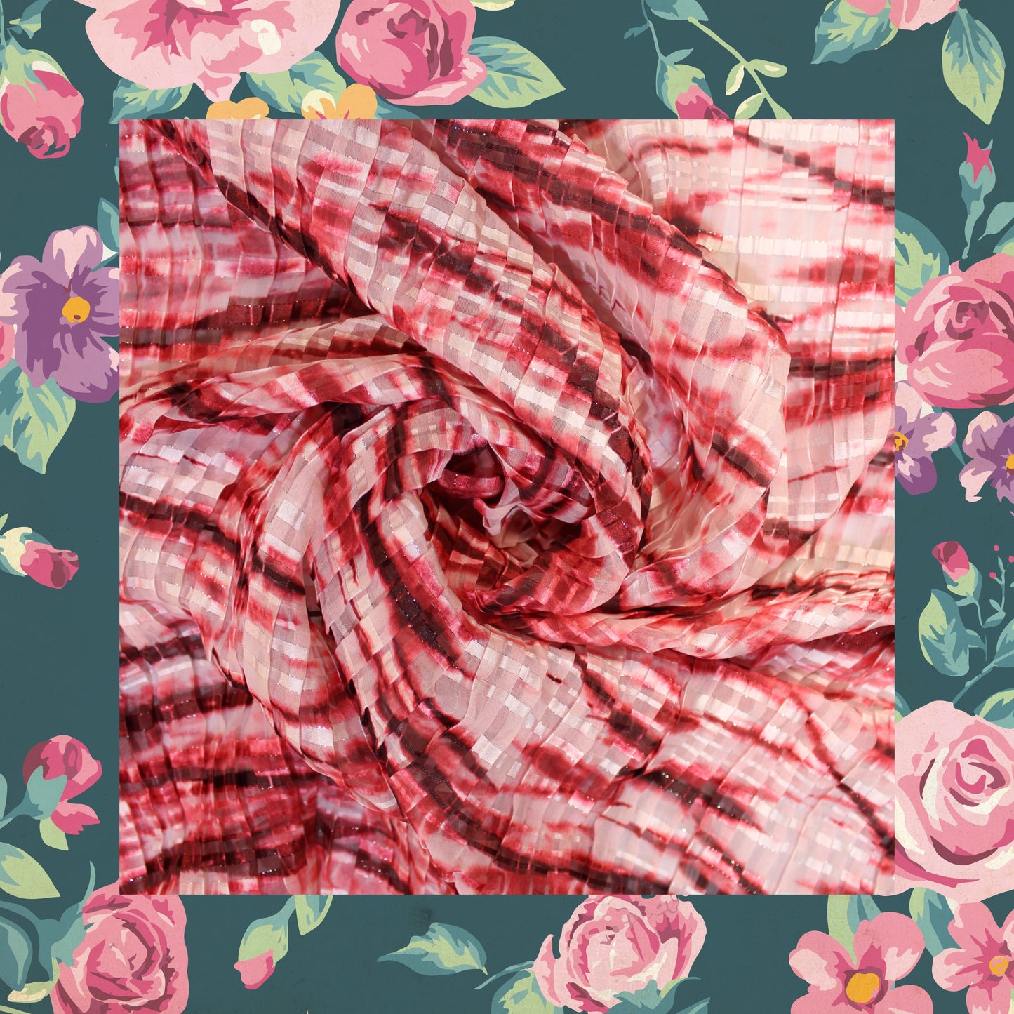Digital Print On Lurex Satin Georgette Fabric (FW-44")