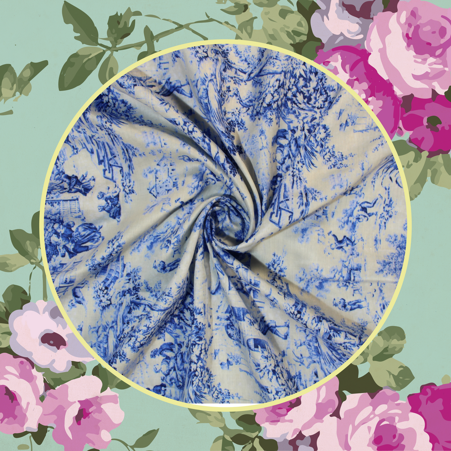 Mulmul Cotton Digital Printed Fabric (FW-44")