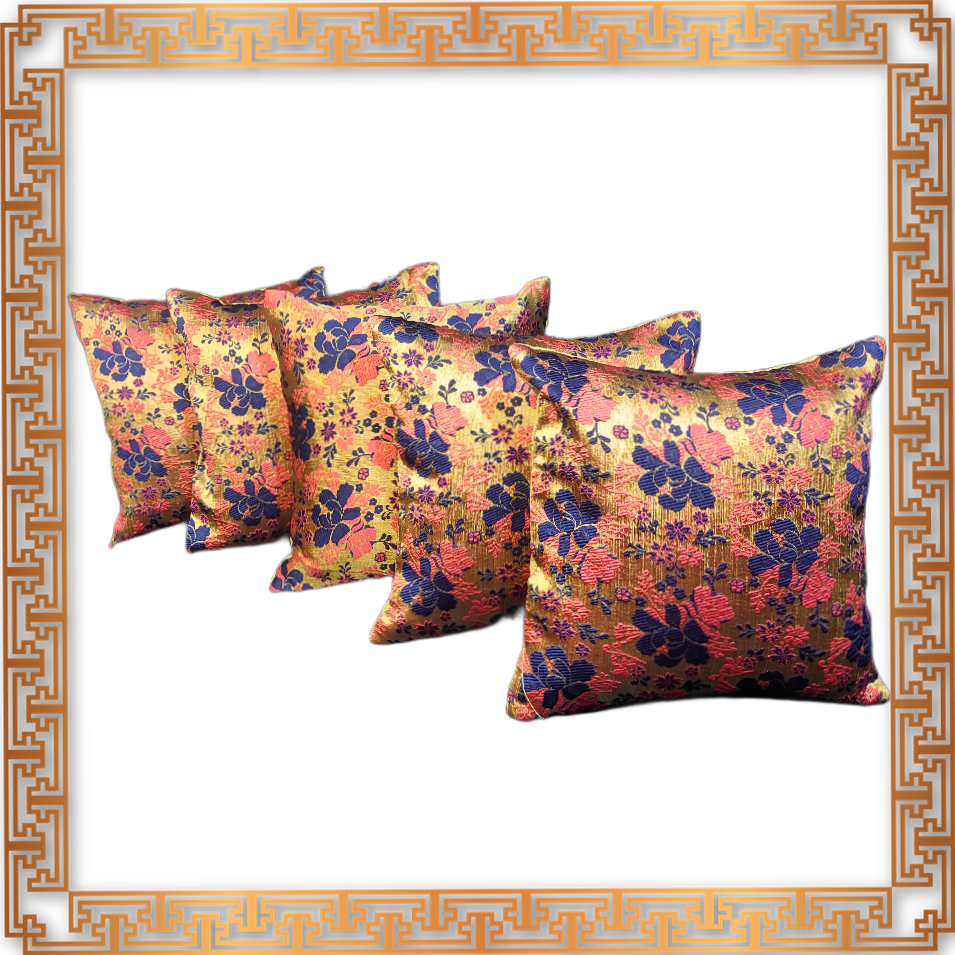 Beautiful Zari Flower Broket Multi Color Sofa Cushion Cover
