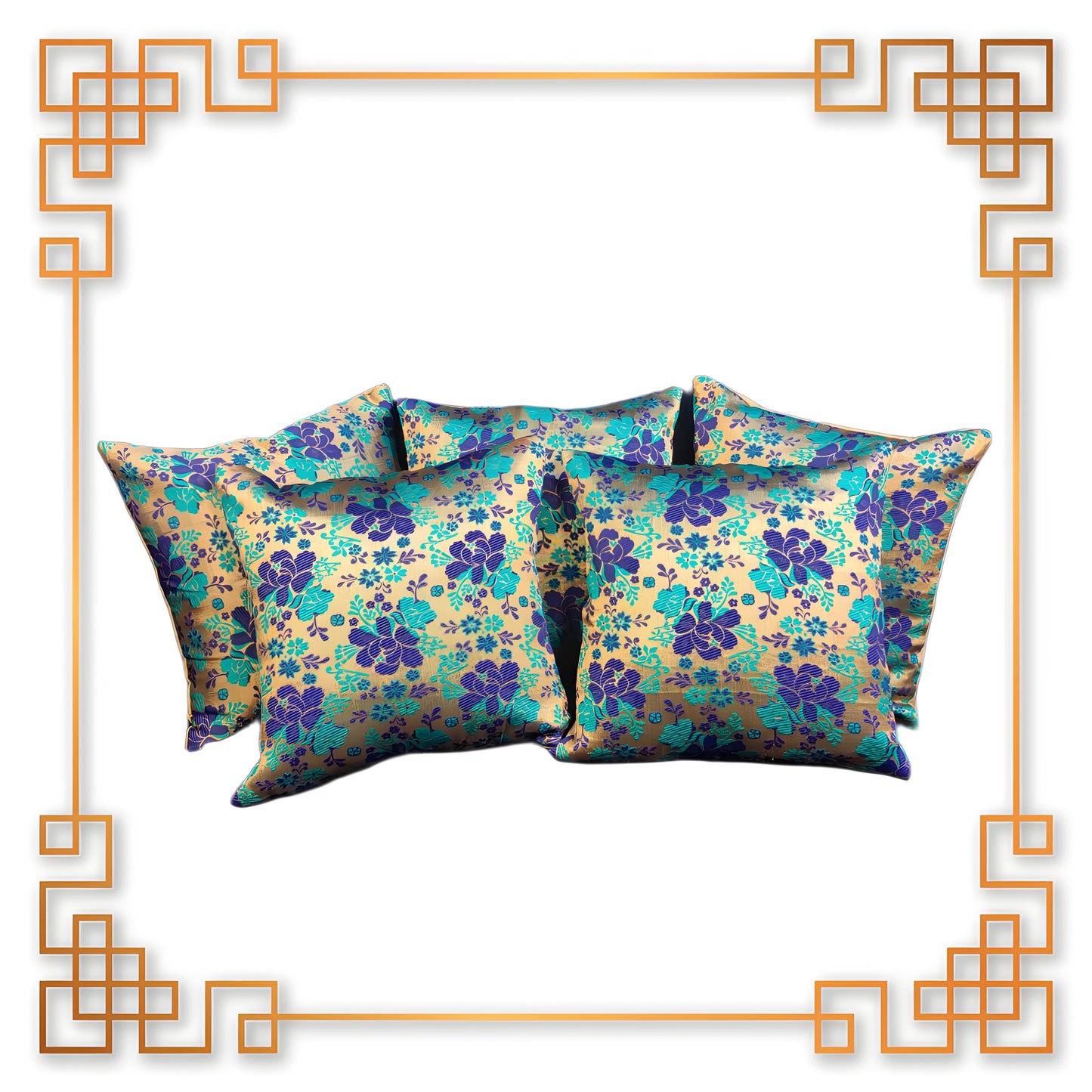 Beautiful Zari Flower Broket Multi Color Sofa Cushion Cover