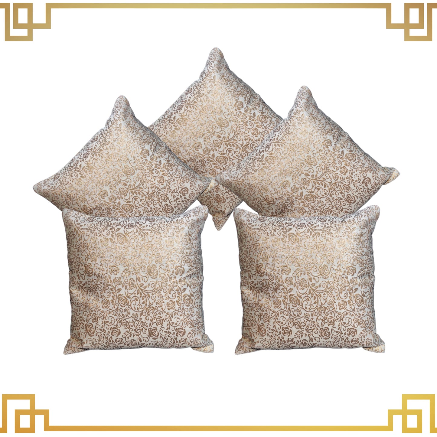 Golden Zari Flower Broket Beautiful Cushion Cover
