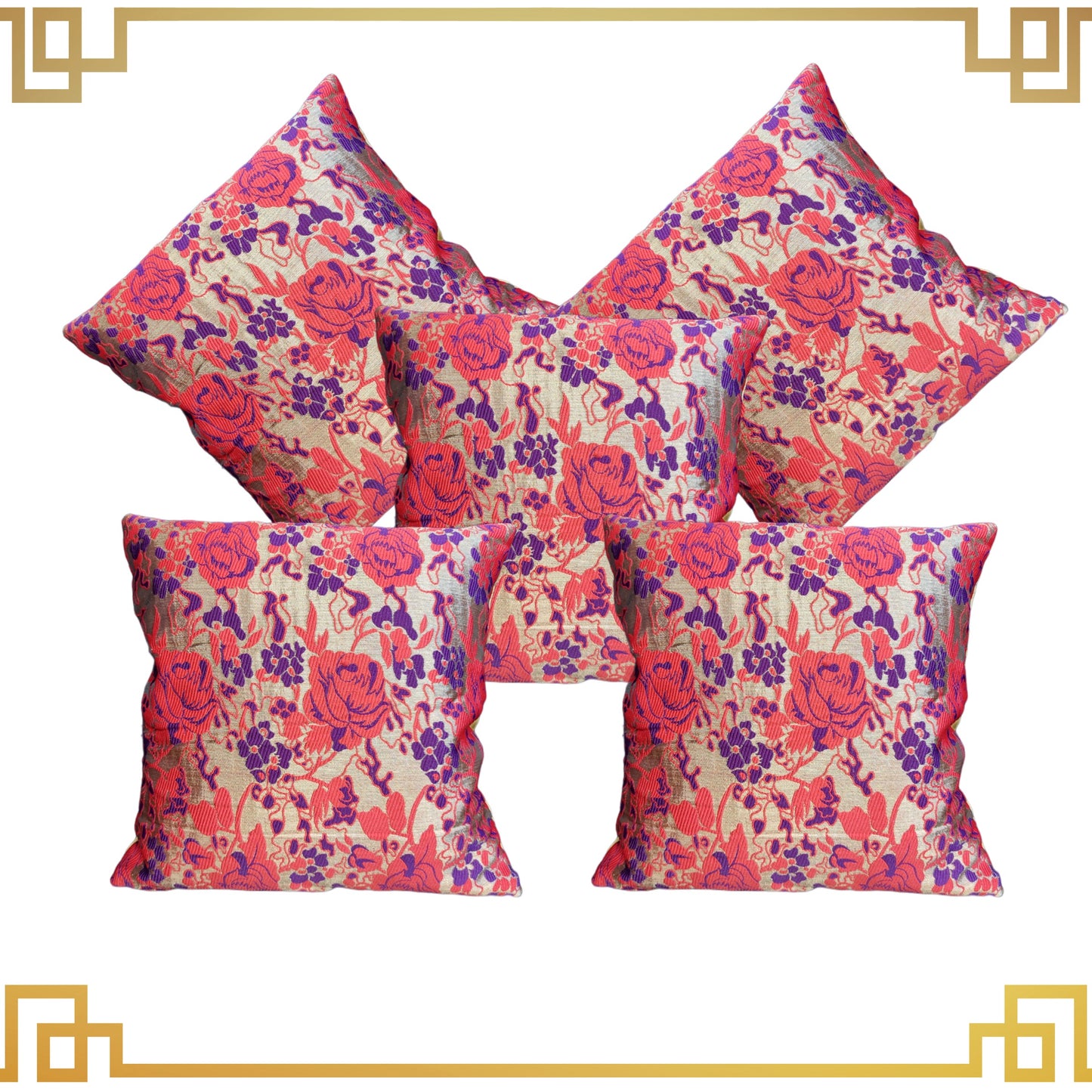 Designer Zari Flower Broket Sofa Cushion Cover