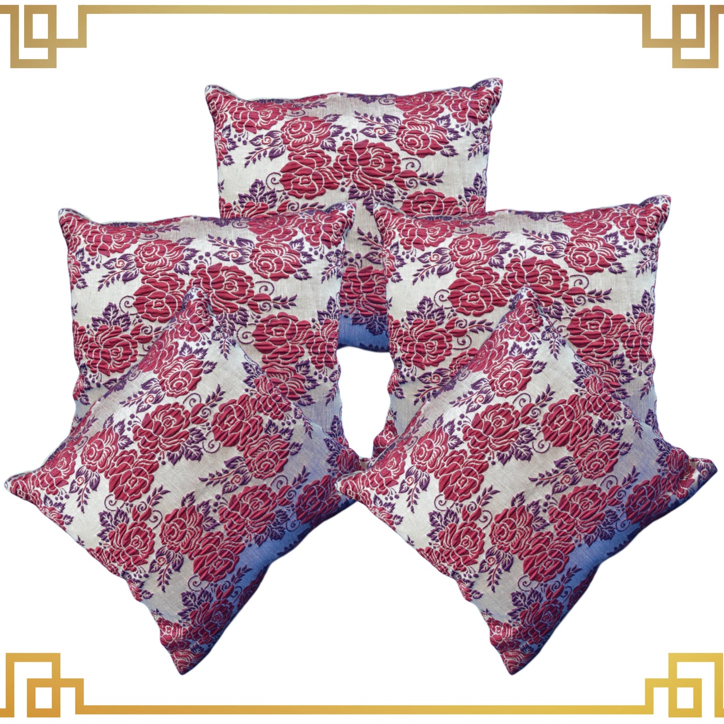 Beautiful Zari Flower Broket Sofa Cushion Cover
