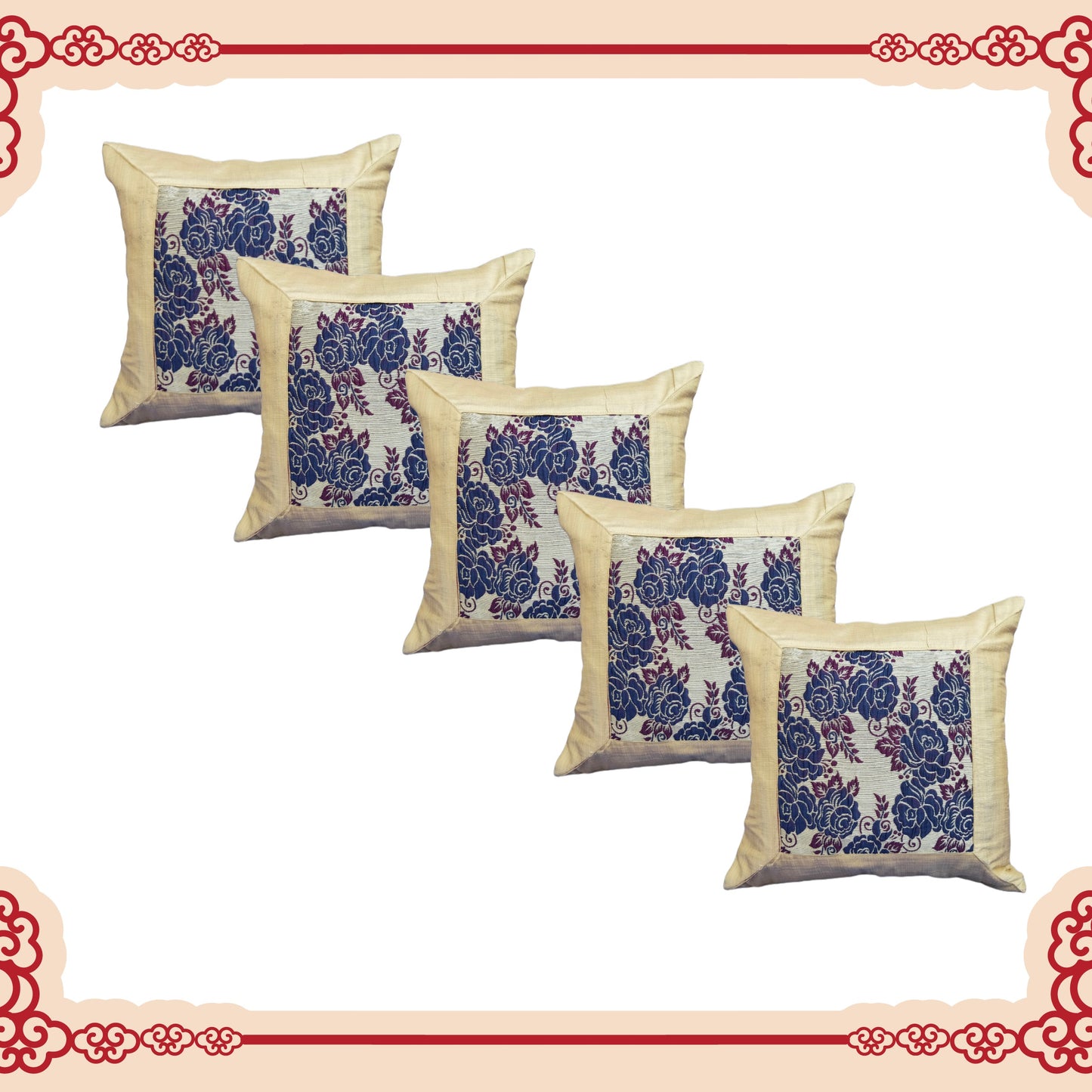 Beautiful Zari Flower Broket With Border Cushion Covers