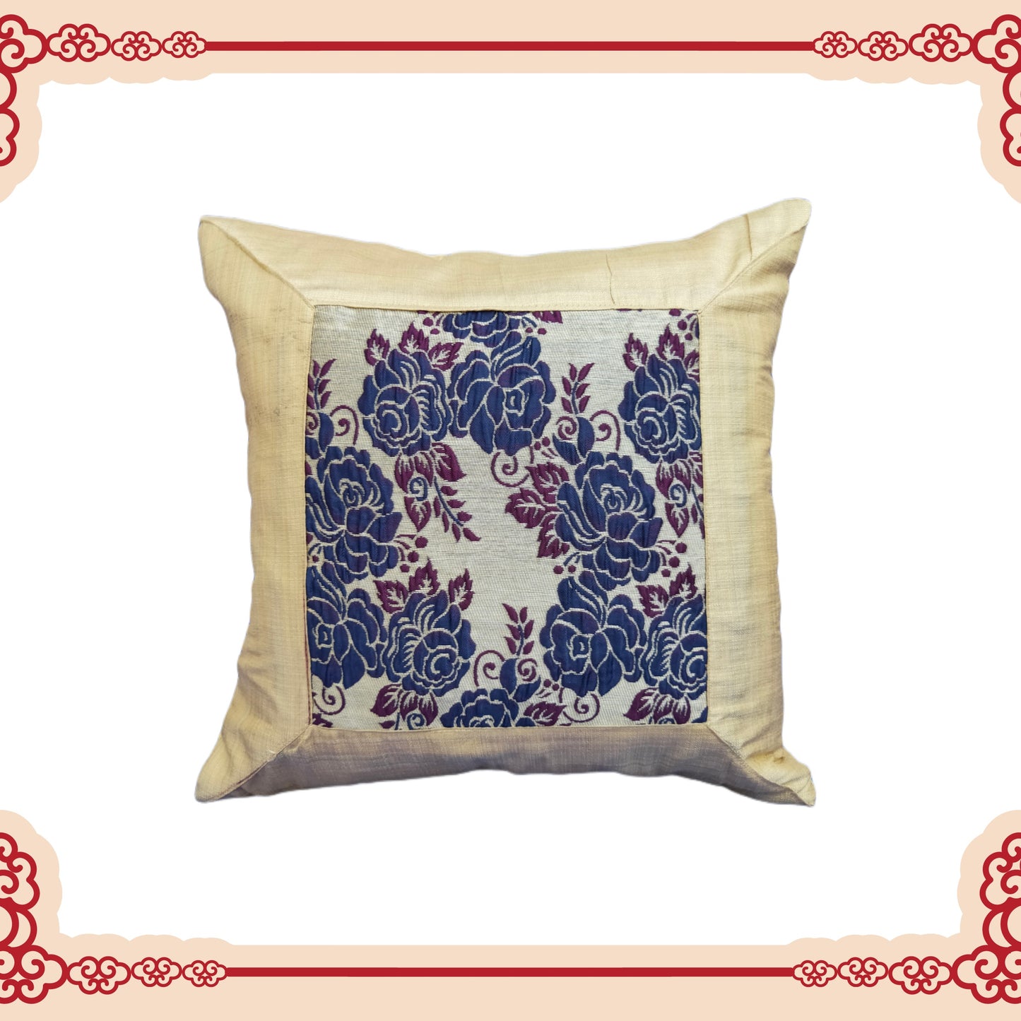 Beautiful Zari Flower Broket With Border Cushion Covers