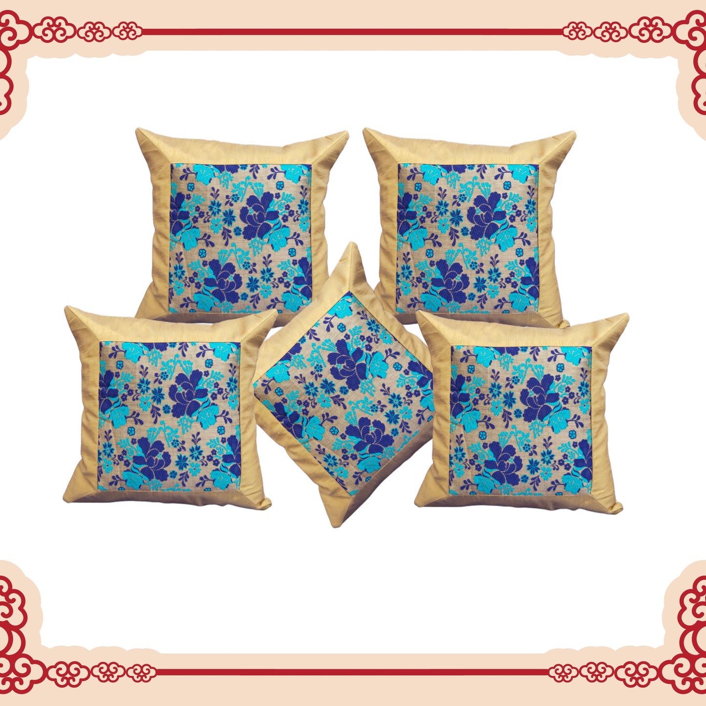 Beautiful Zari Flower Broket With Border Cushion Covers