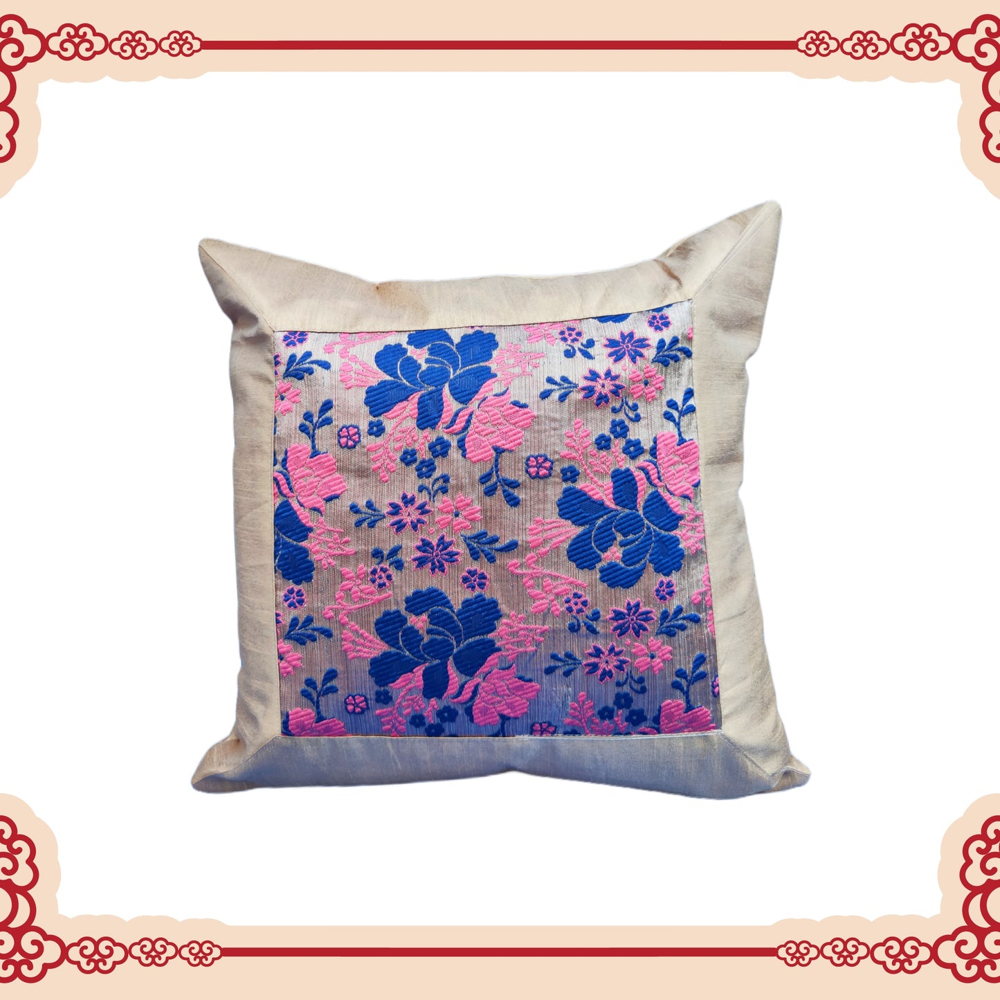 Beautiful Zari Flower Broket With Border Cushion Covers