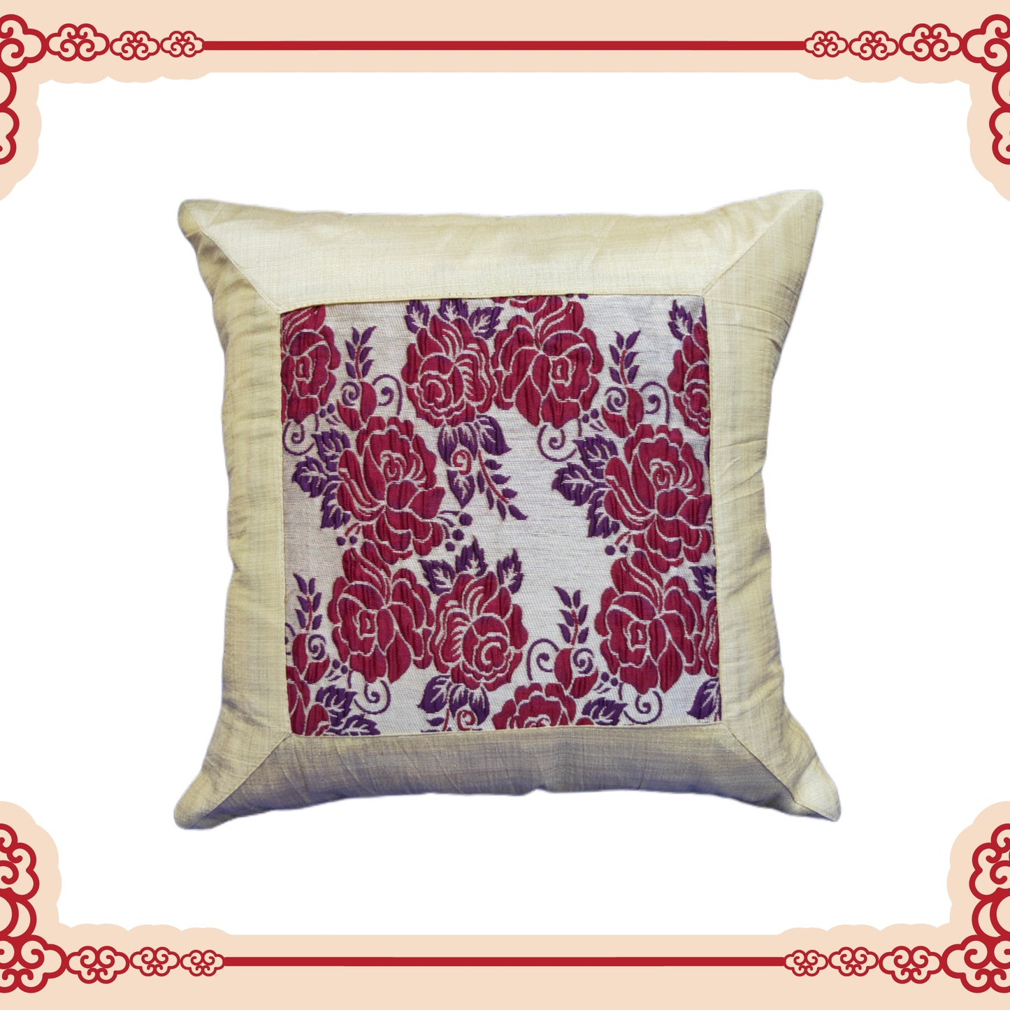 Beautiful Zari Flower Broket With Border Cushion Covers