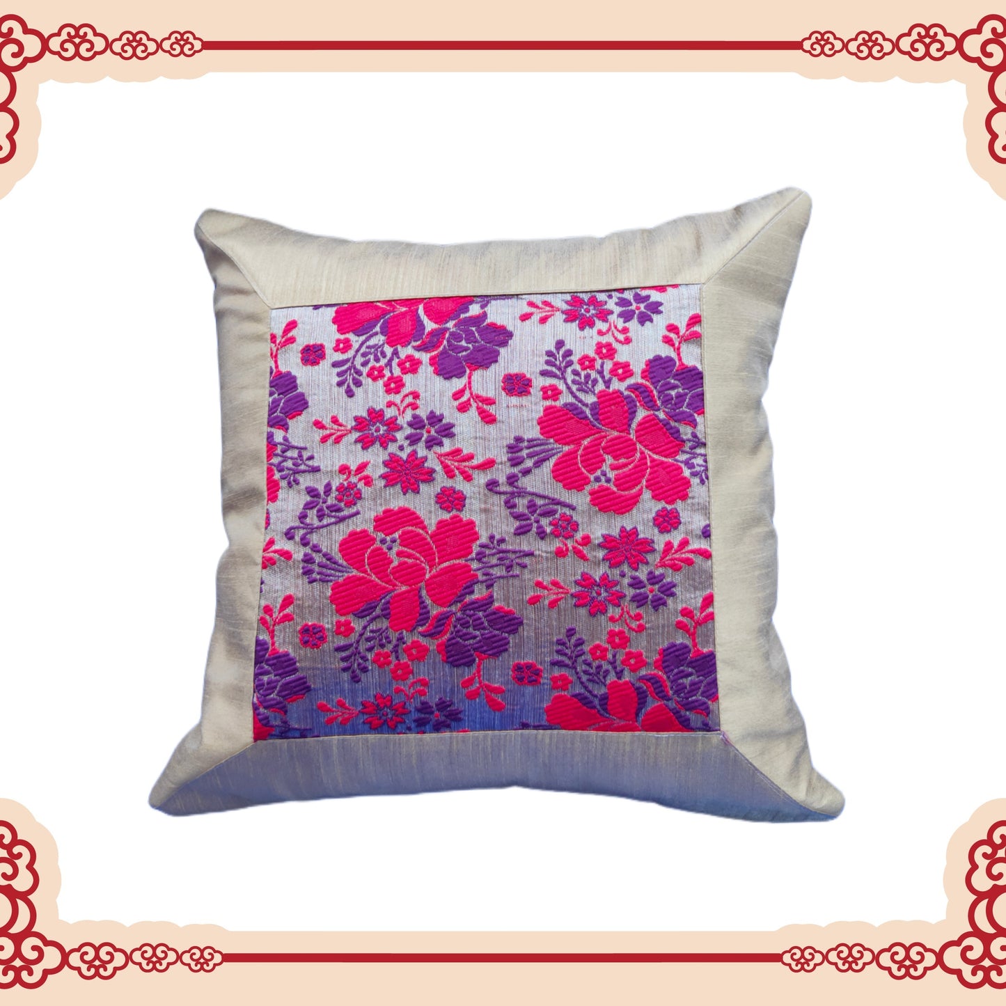 Beautiful Zari Flower Broket With Border Cushion Covers