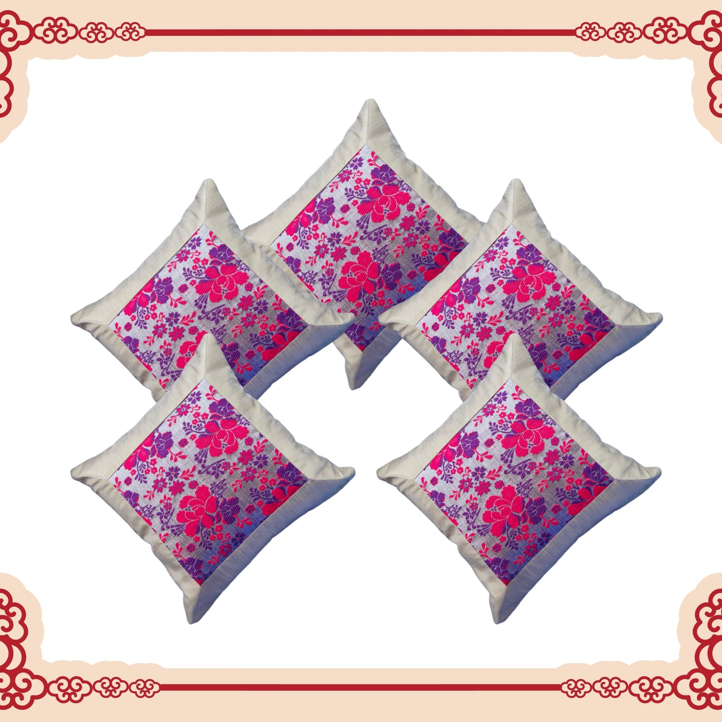 Beautiful Zari Flower Broket With Border Cushion Covers