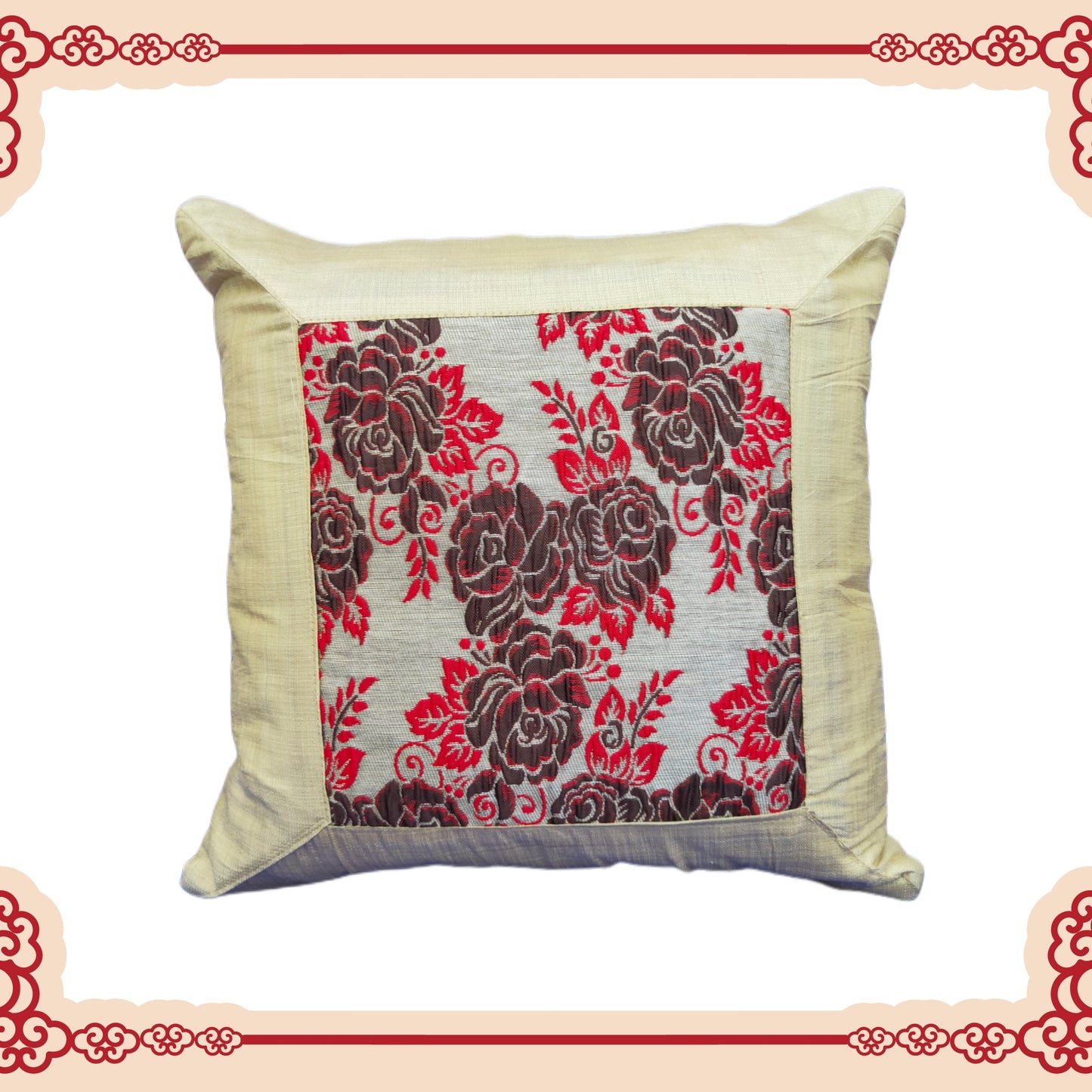 Beautiful Zari Flower Broket With Border Cushion Covers