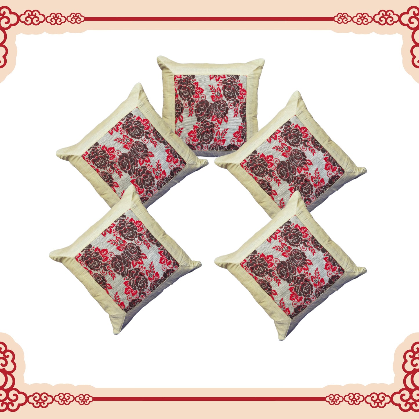 Beautiful Zari Flower Broket With Border Cushion Covers