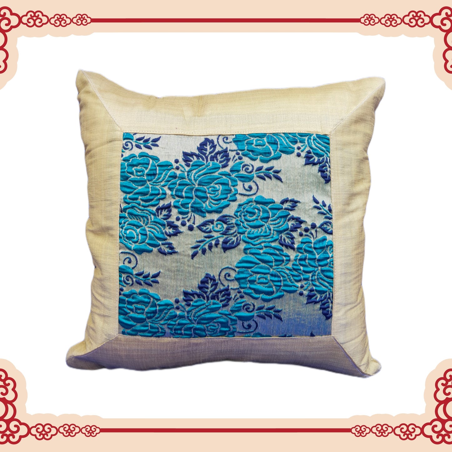 Beautiful Zari Flower Broket With Border Cushion Covers