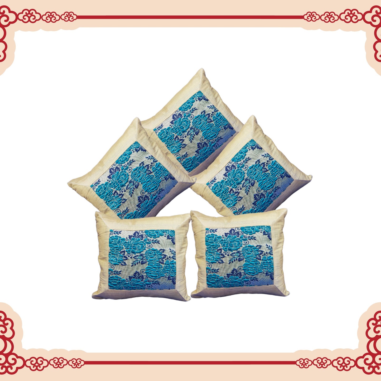 Beautiful Zari Flower Broket With Border Cushion Covers