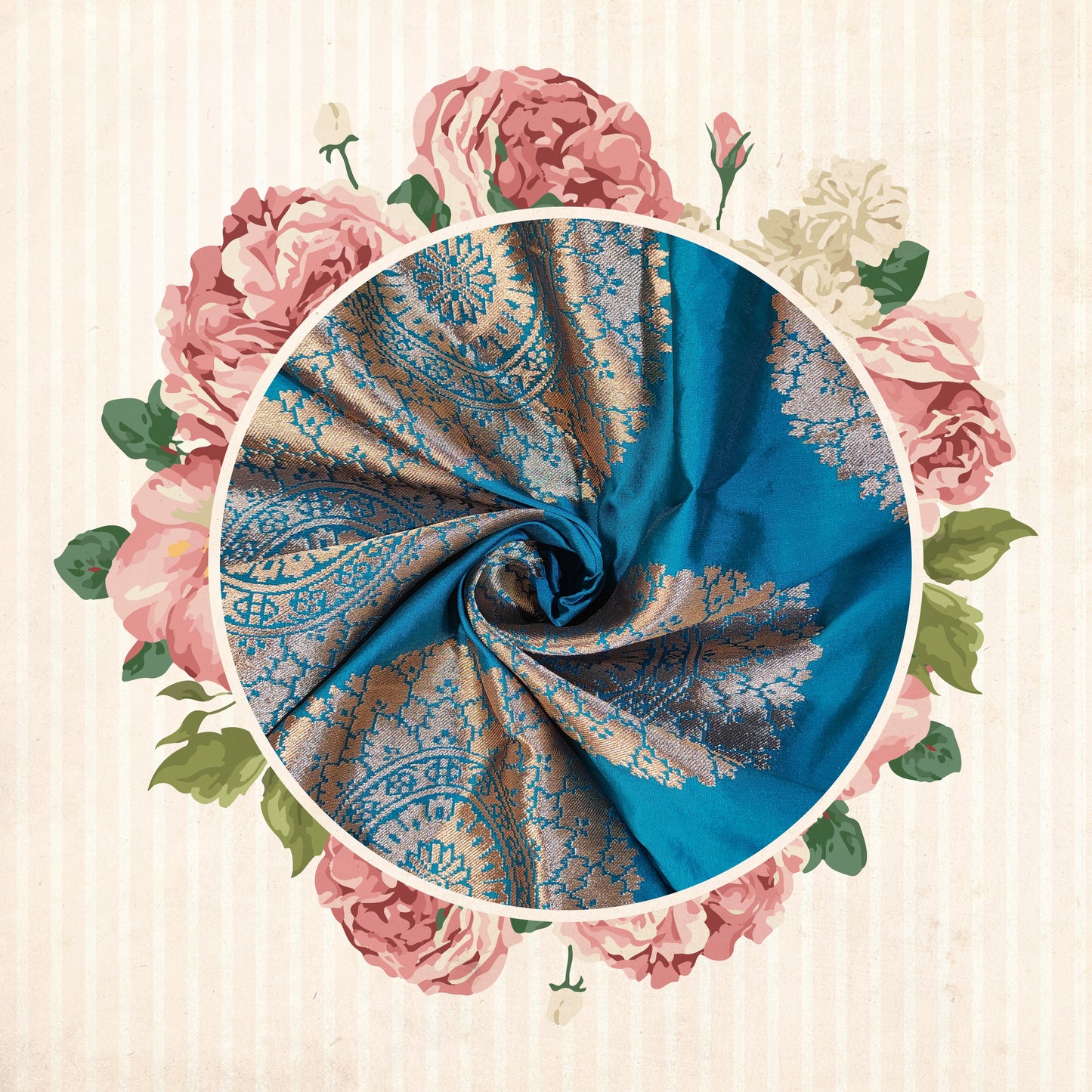 Prime Quality Silk Brocade Jacquard Gola Fabric (Price For 6 meter)