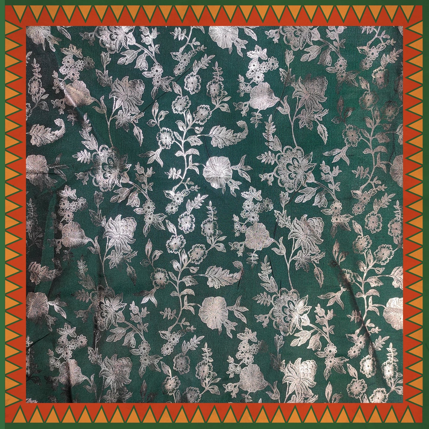 Flower Silver Foil Print On Satin Tafetta (FW-56" EMB-56")