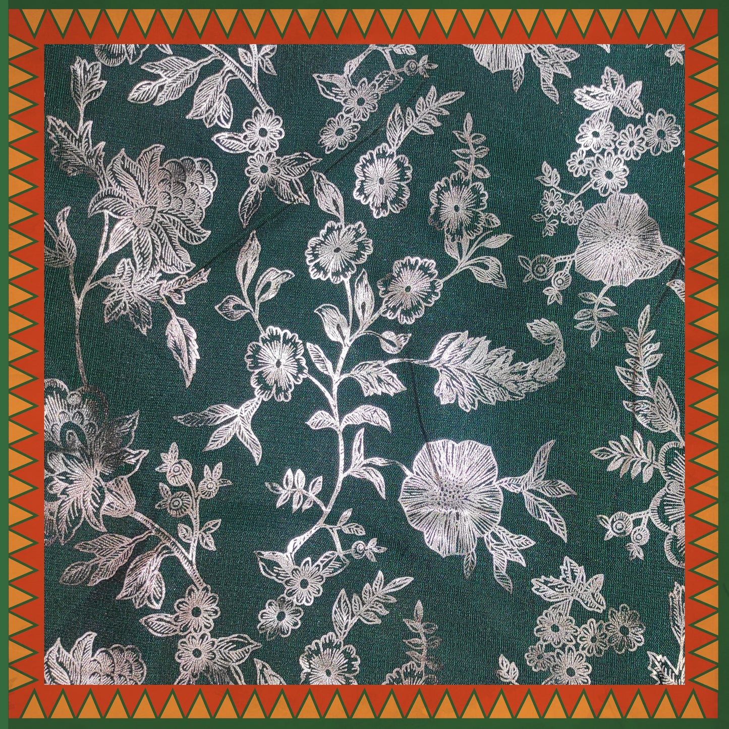 Flower Silver Foil Print On Satin Tafetta (FW-56" EMB-56")