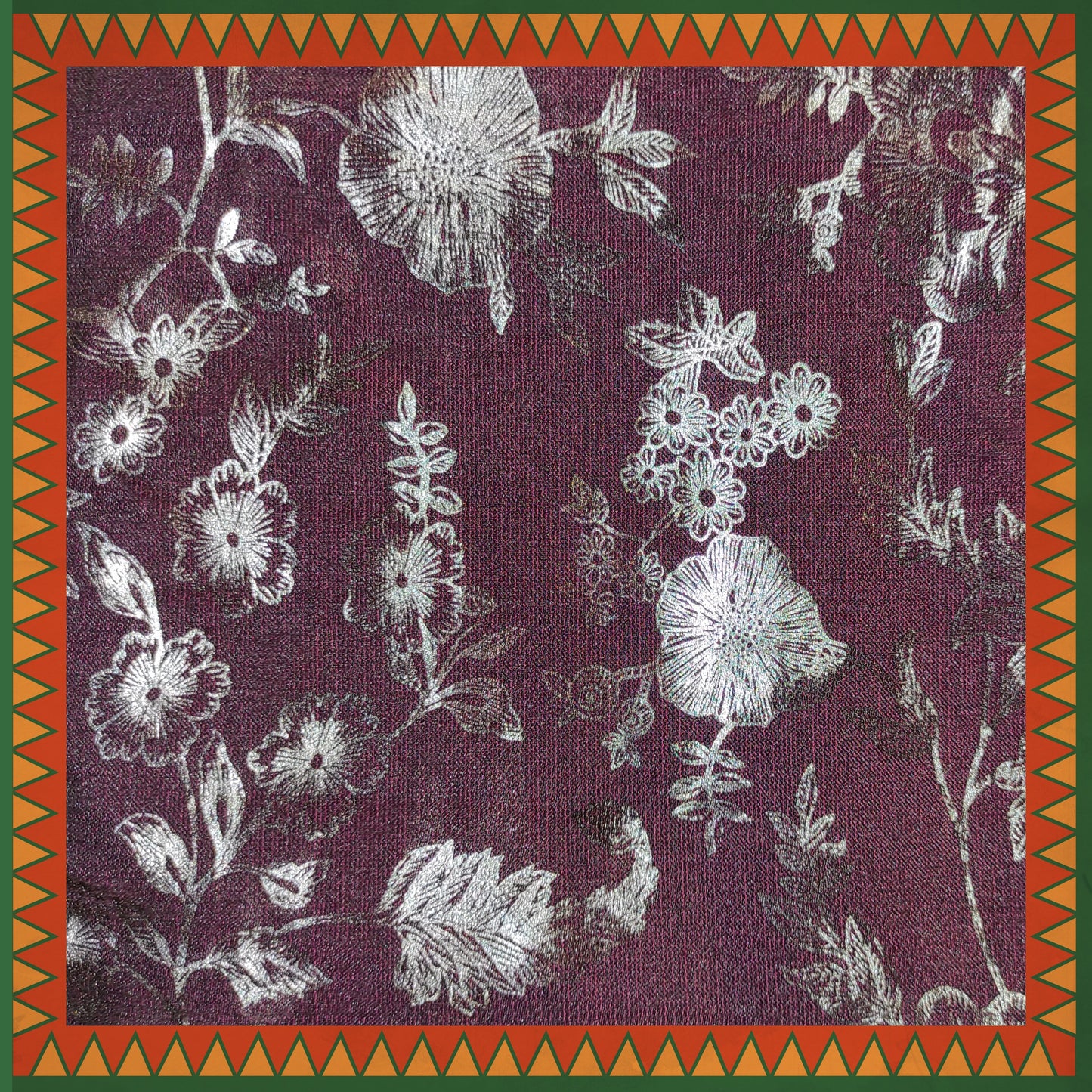 Flower Silver Foil Print On Satin Tafetta (FW-56" EMB-56")