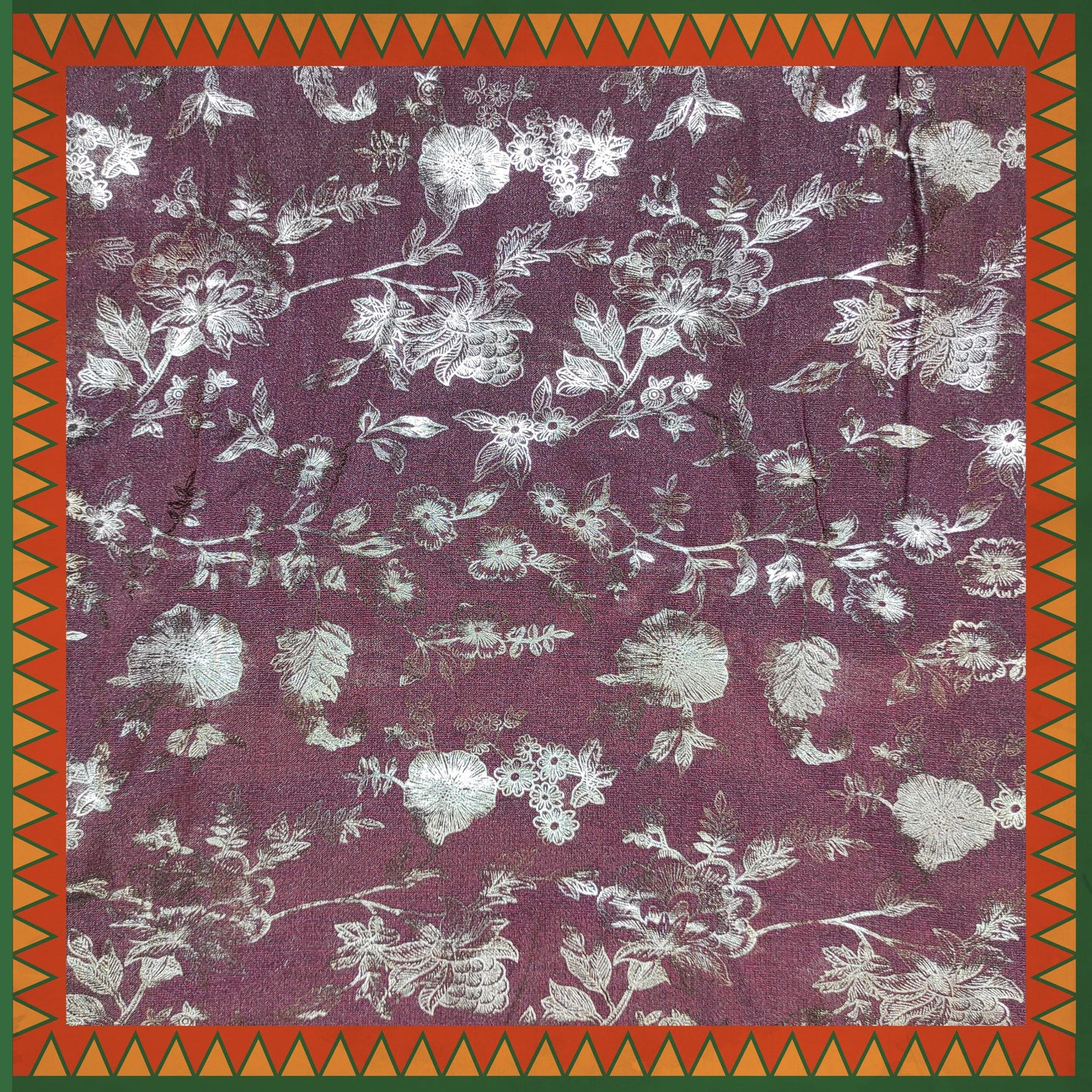 Flower Silver Foil Print On Satin Tafetta (FW-56" EMB-56")