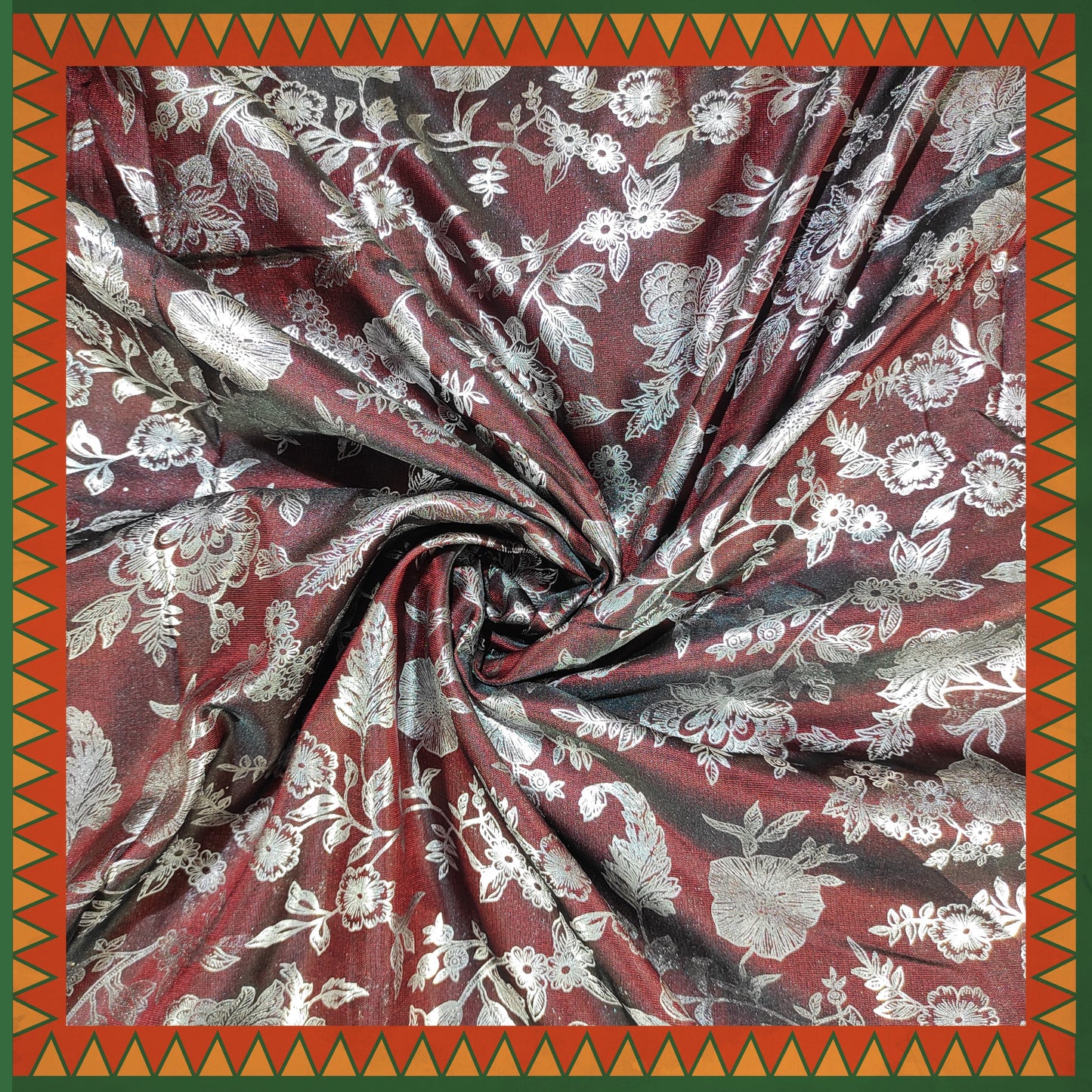 Flower Silver Foil Print On Satin Tafetta (FW-56" EMB-56")