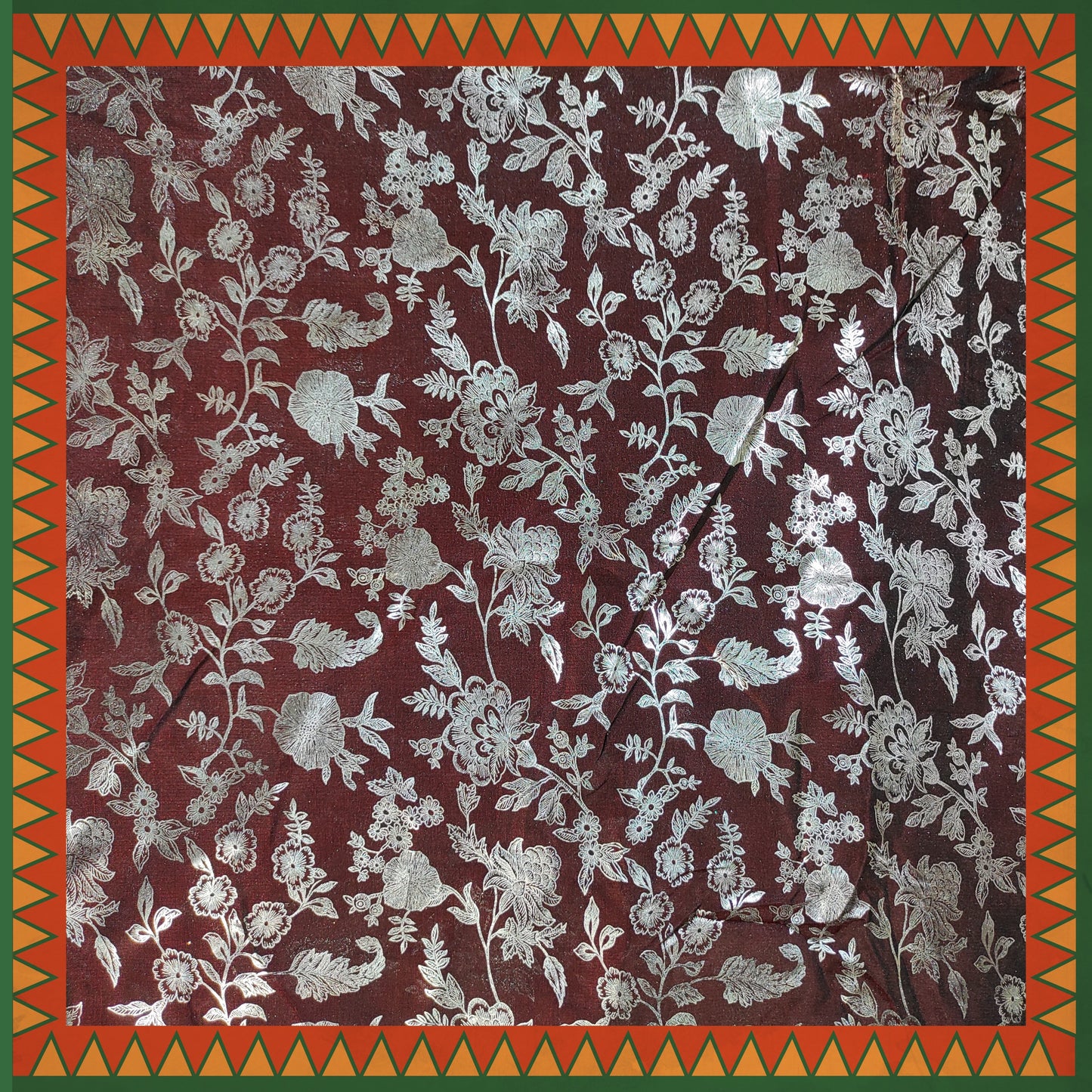 Flower Silver Foil Print On Satin Tafetta (FW-56" EMB-56")