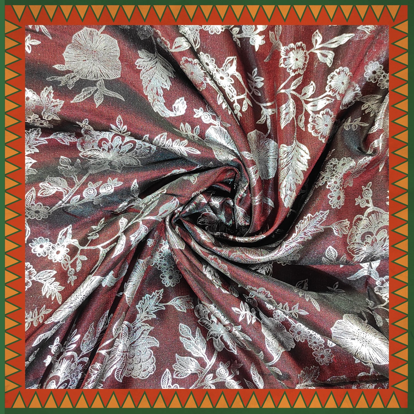 Flower Silver Foil Print On Satin Tafetta (FW-56" EMB-56")