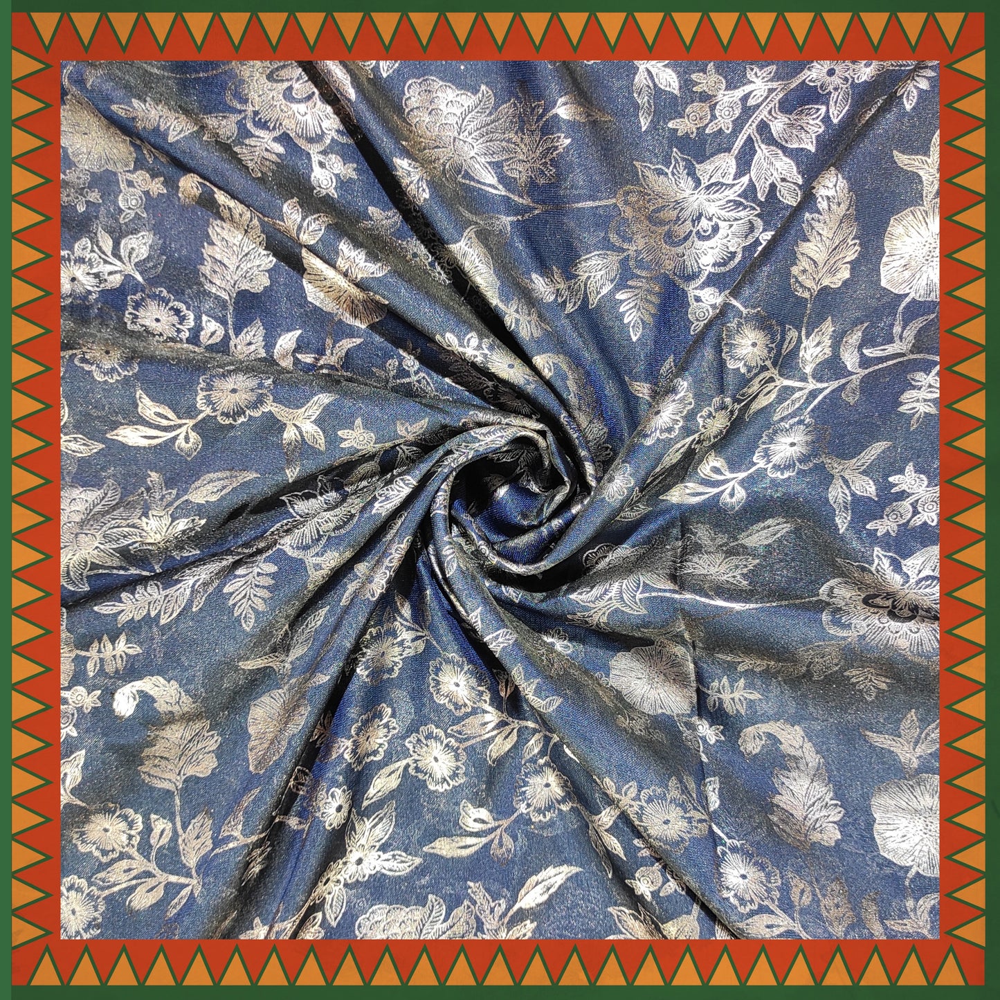 Flower Silver Foil Print On Satin Tafetta (FW-56" EMB-56")